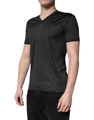 Dolce & Gabbana Dark Gray Silk V-neck Short Sleeves T-shirt -   -  Dolce & Gabbana.