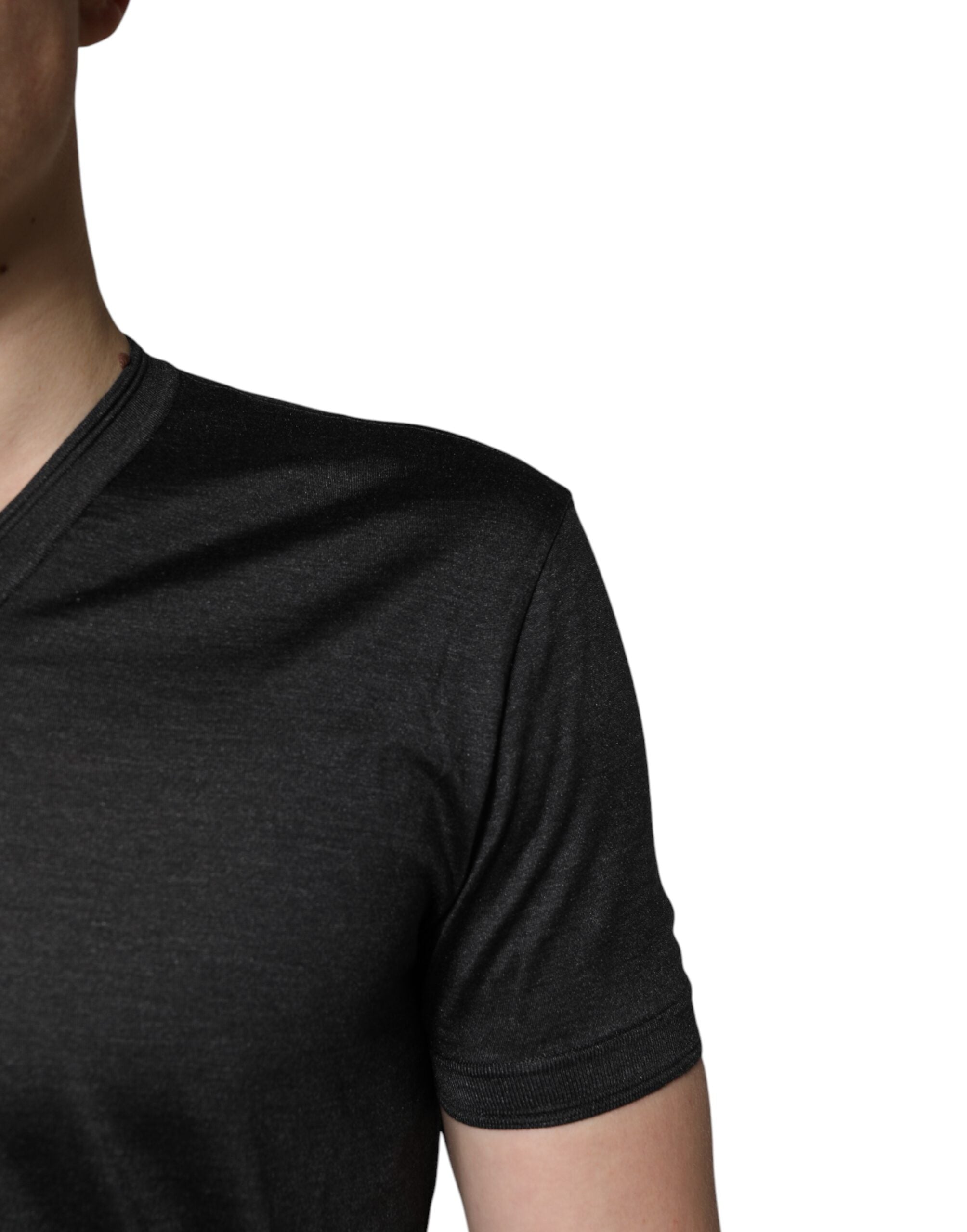 Dolce & Gabbana Dark Gray Silk V-neck Short Sleeves T-shirt -   -  Dolce & Gabbana.