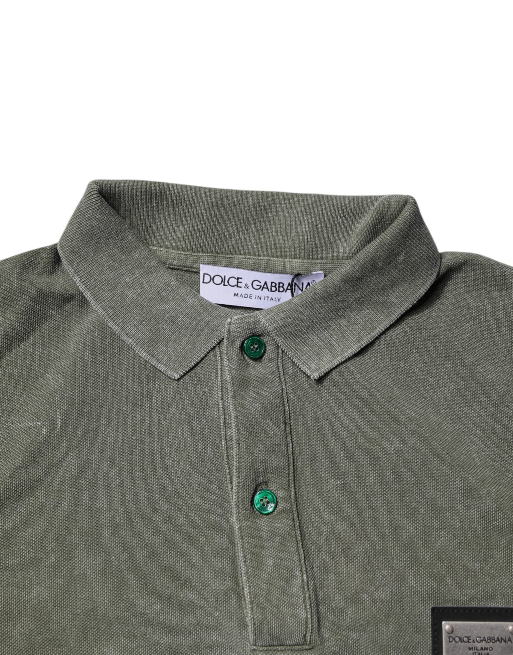 Dolce & Gabbana Army Green Logo Plaque Cotton Polo Shirt T-shirt -   -  Dolce & Gabbana.