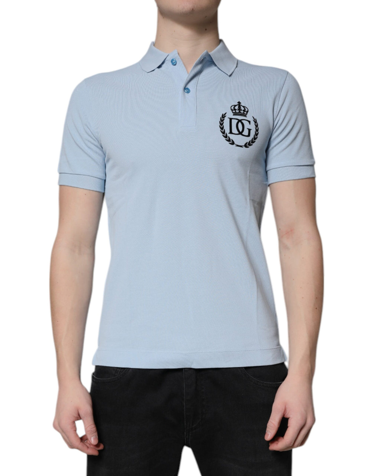 Dolce & Gabbana Sky Blue Cotton Crown Collared Polo T-shirt -   -  Dolce & Gabbana.