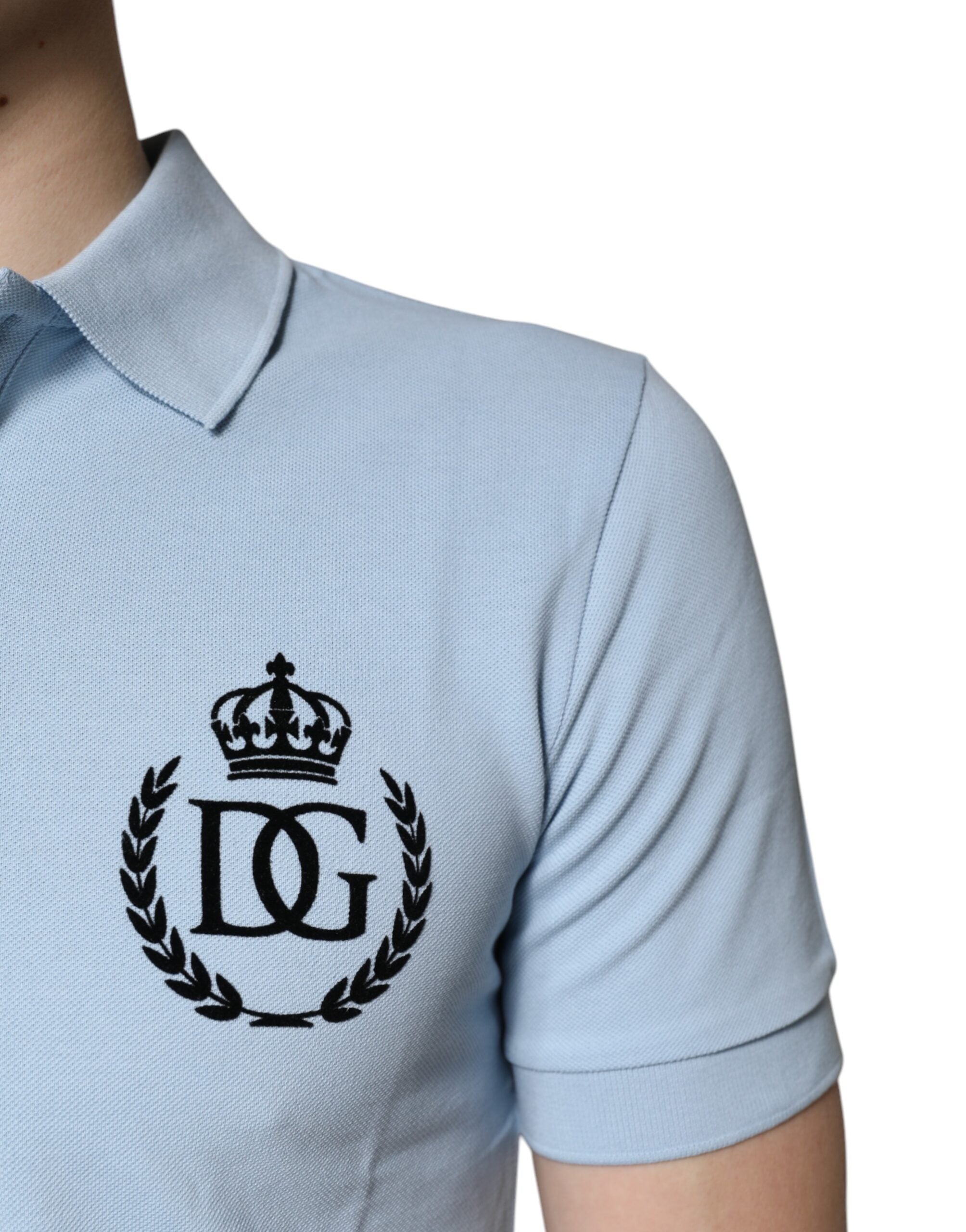 Dolce & Gabbana Sky Blue Cotton Crown Collared Polo T-shirt -   -  Dolce & Gabbana.