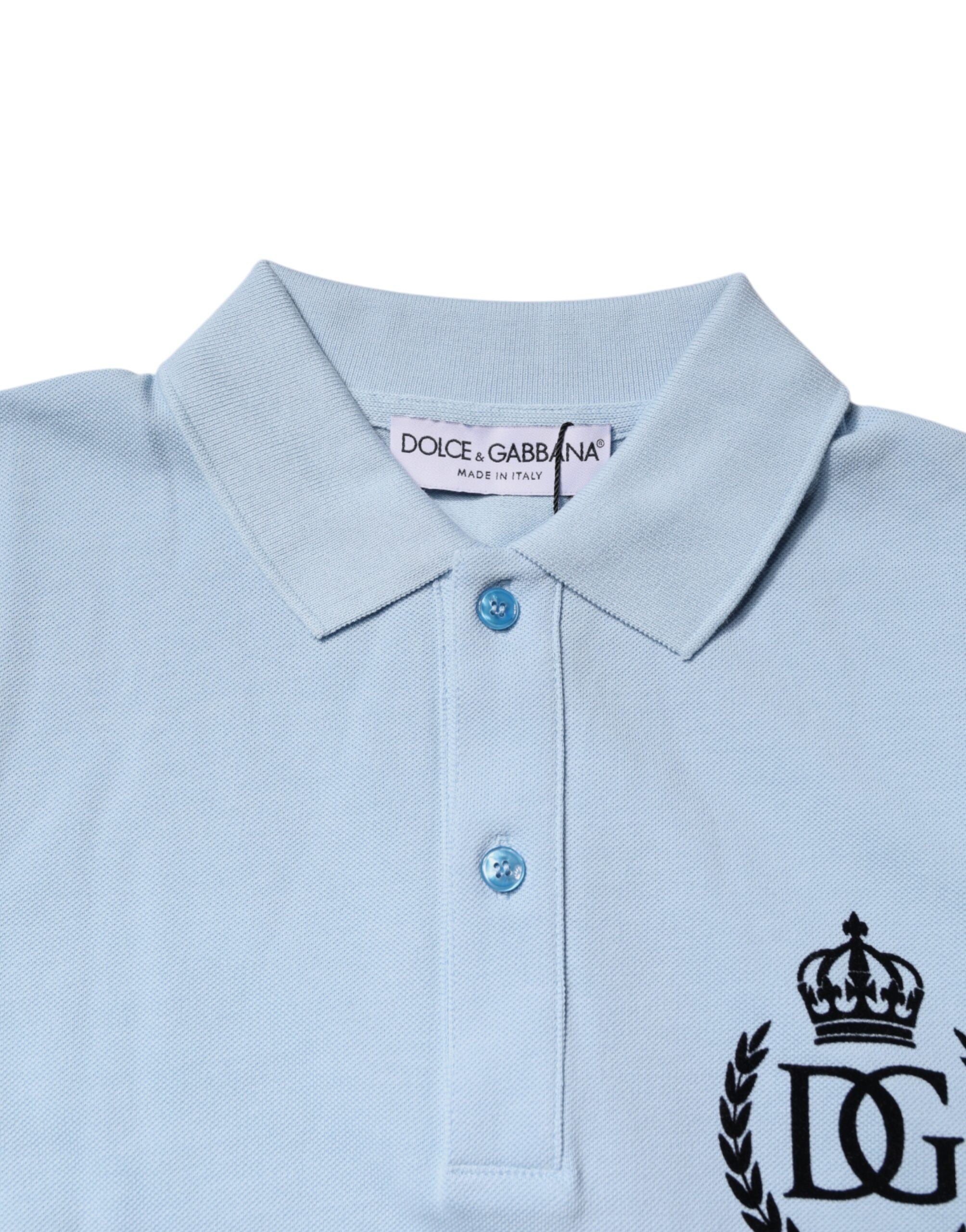 Dolce & Gabbana Sky Blue Cotton Crown Collared Polo T-shirt -   -  Dolce & Gabbana.