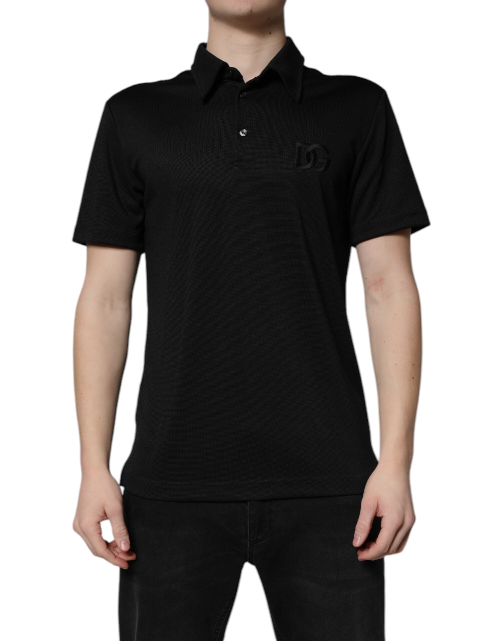 Dolce & Gabbana Black Polyester DG Logo Collared Polo T-shirt -   -  Dolce & Gabbana.