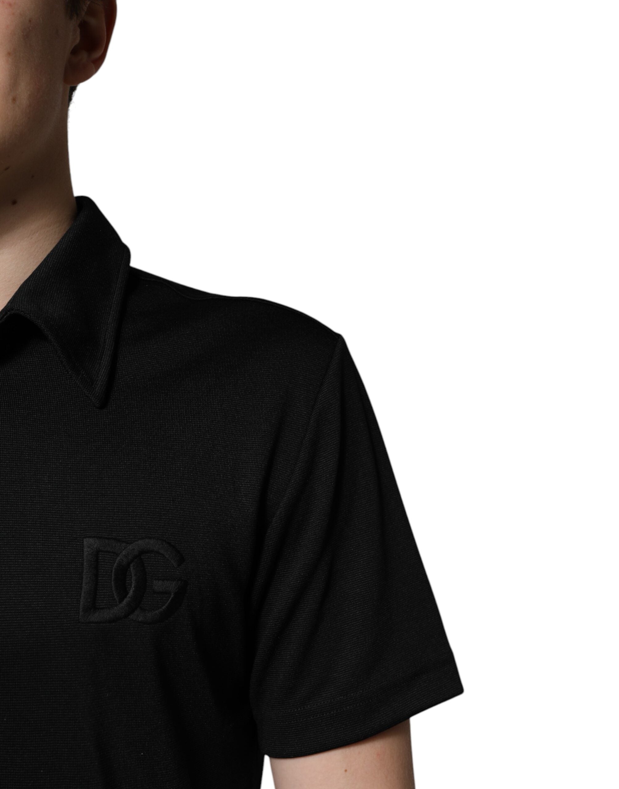 Dolce & Gabbana Black Polyester DG Logo Collared Polo T-shirt -   -  Dolce & Gabbana.
