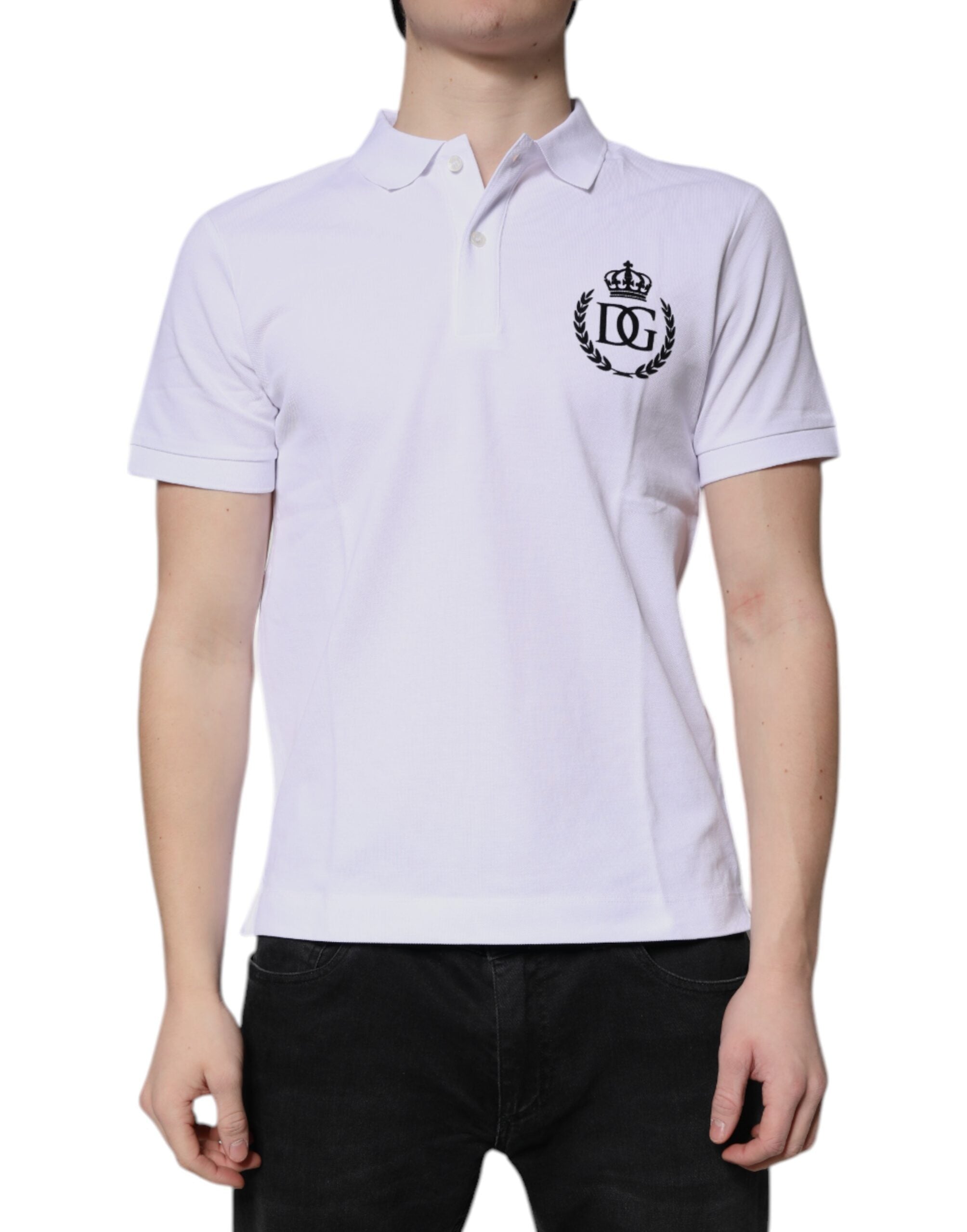 Dolce & Gabbana White Cotton Crown Collared Men Polo T-shirt -   -  Dolce & Gabbana.