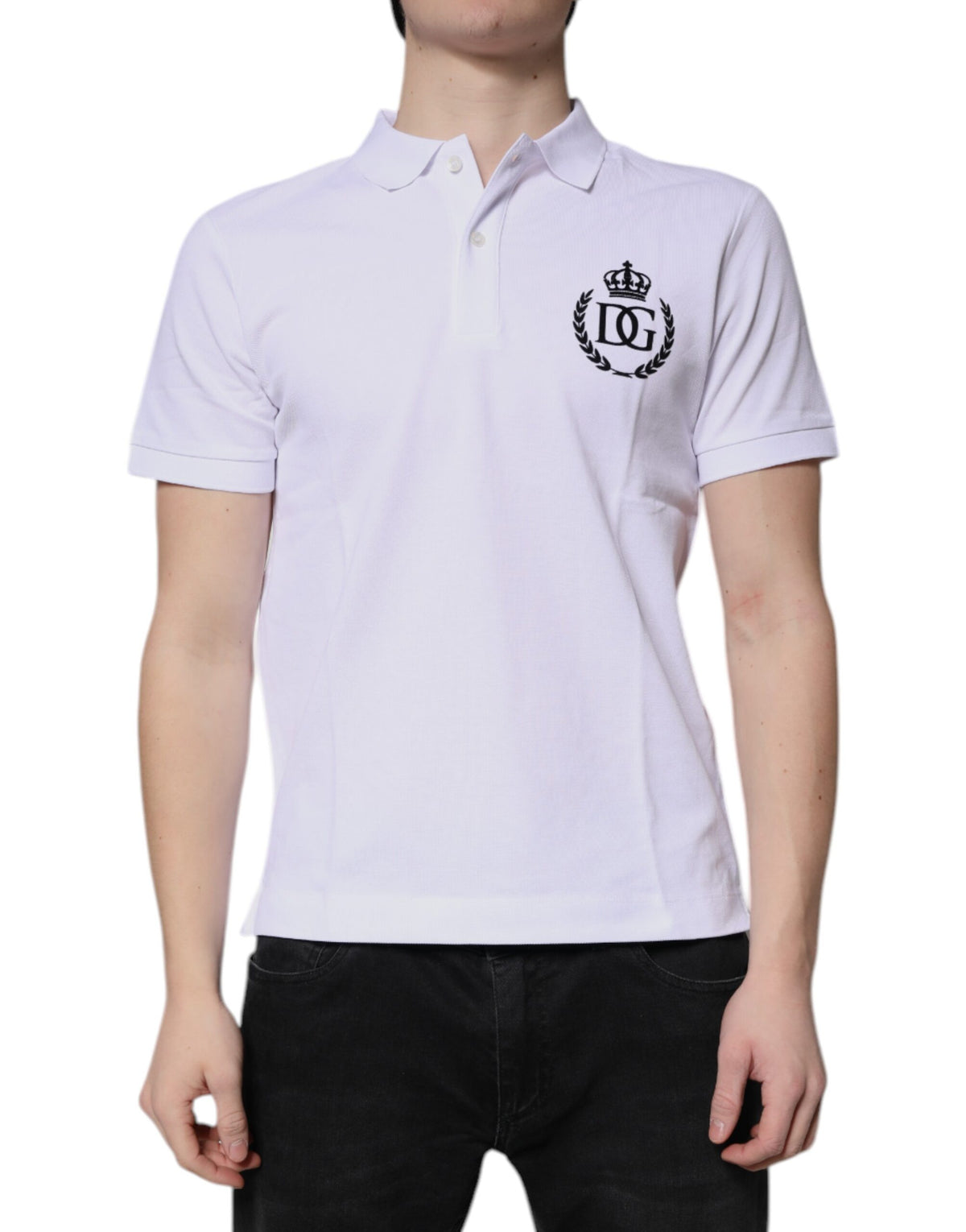 Dolce & Gabbana White Cotton Crown Collared Men Polo T-shirt -   -  Dolce & Gabbana.
