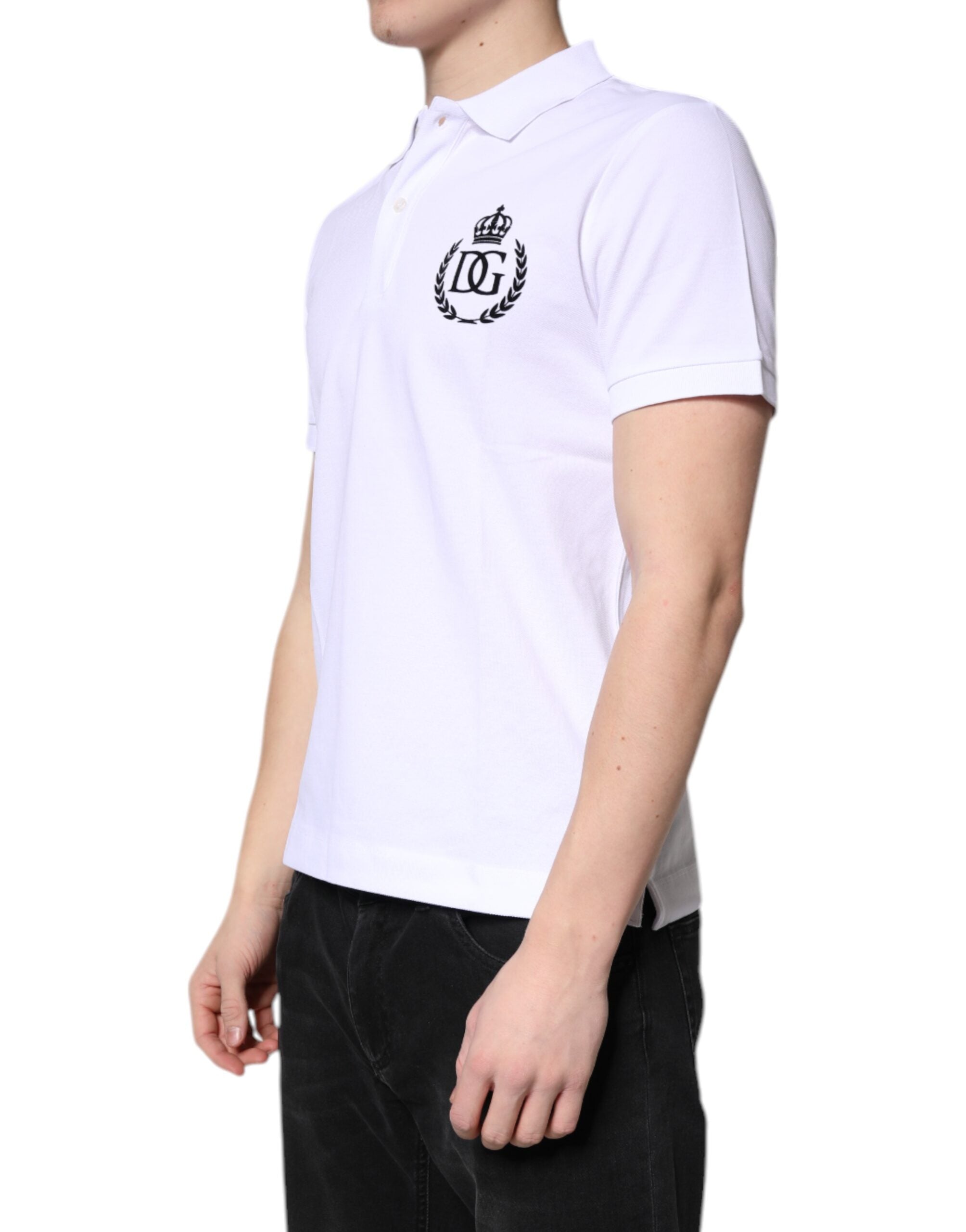 Dolce & Gabbana White Cotton Crown Collared Men Polo T-shirt -   -  Dolce & Gabbana.