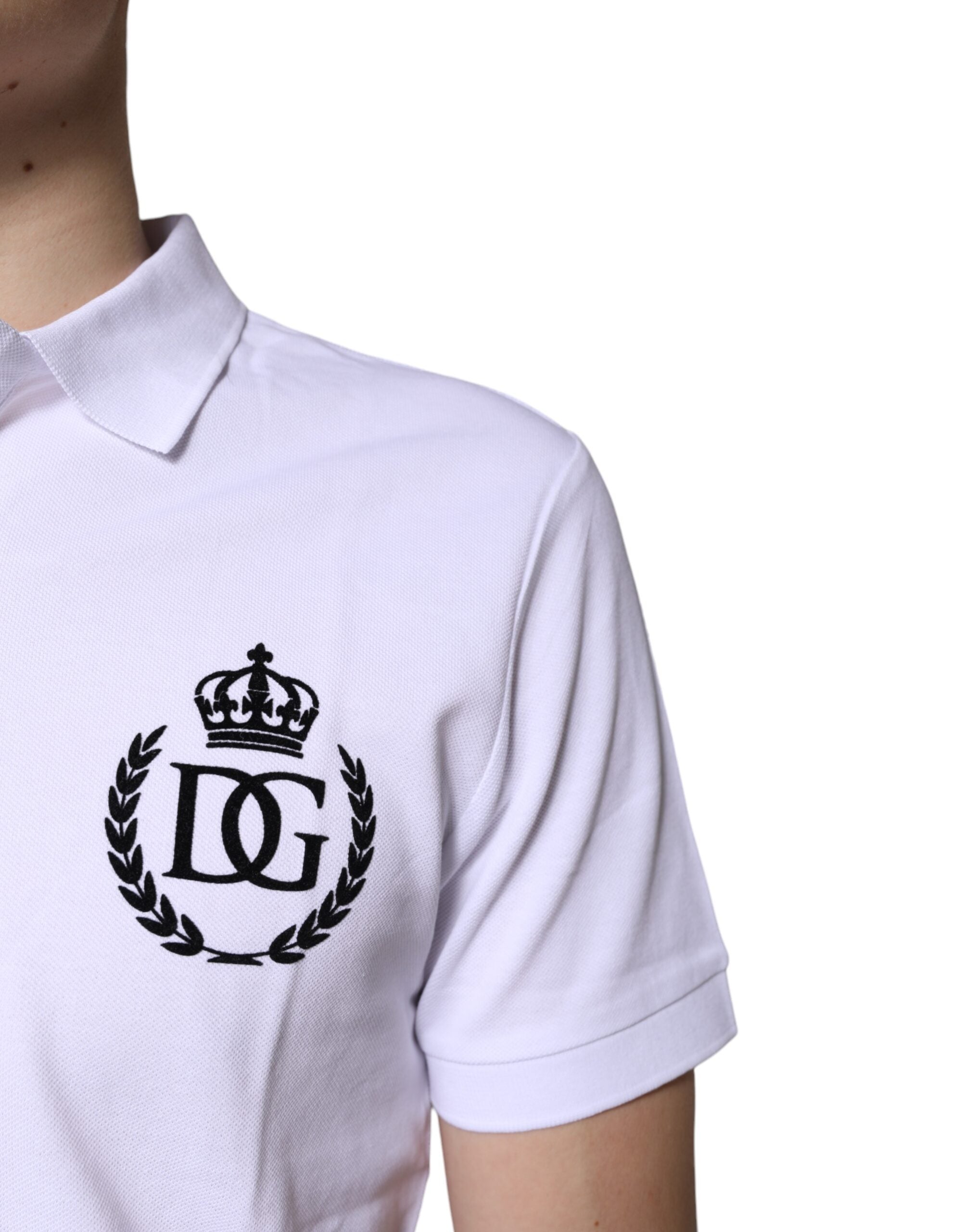 Dolce & Gabbana White Cotton Crown Collared Men Polo T-shirt -   -  Dolce & Gabbana.
