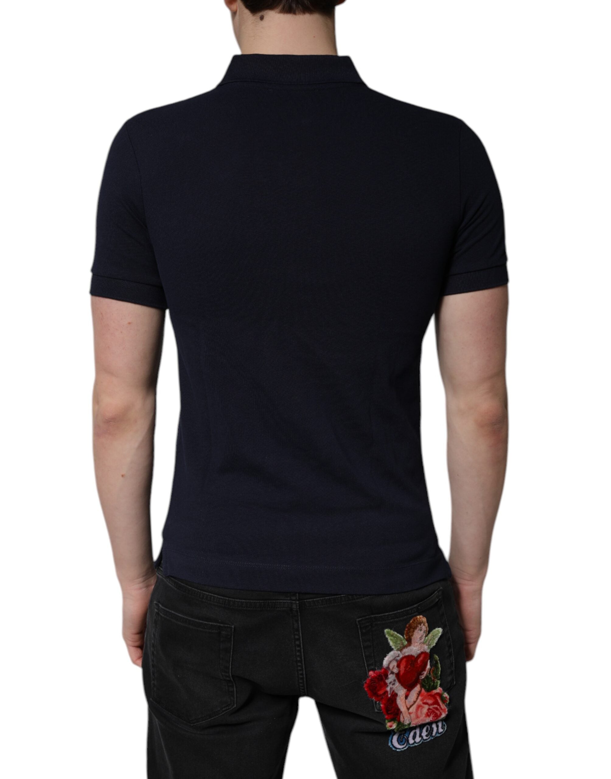 Dolce & Gabbana Dark Blue Cotton Crown Collared Polo T-shirt -   -  Dolce & Gabbana.