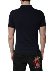 Dolce & Gabbana Dark Blue Cotton Crown Collared Polo T-shirt -   -  Dolce & Gabbana.