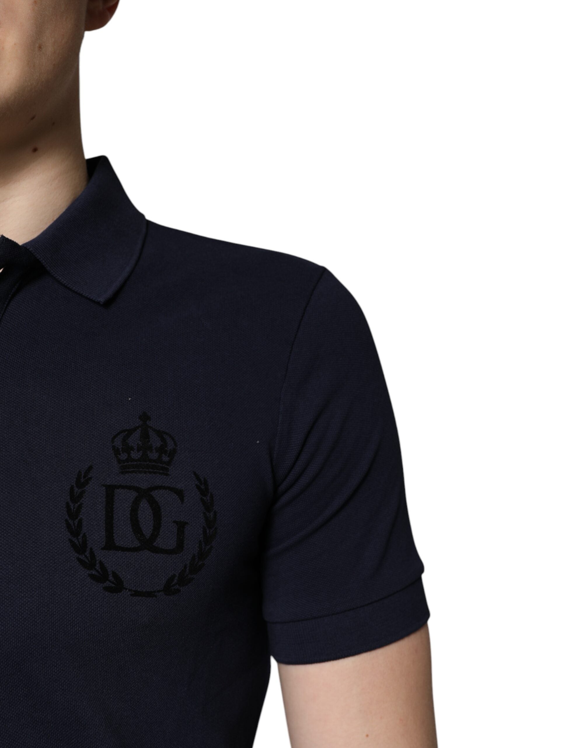 Dolce & Gabbana Dark Blue Cotton Crown Collared Polo T-shirt -   -  Dolce & Gabbana.