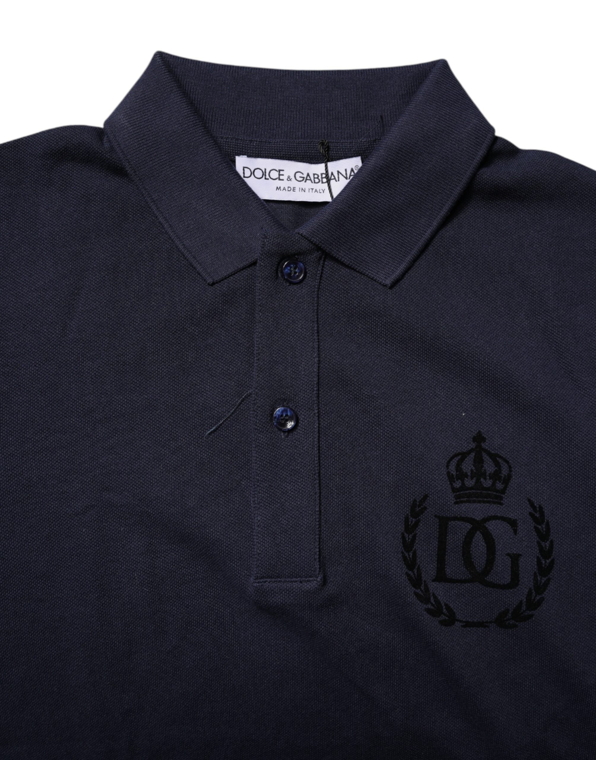 Dolce & Gabbana Dark Blue Cotton Crown Collared Polo T-shirt -   -  Dolce & Gabbana.