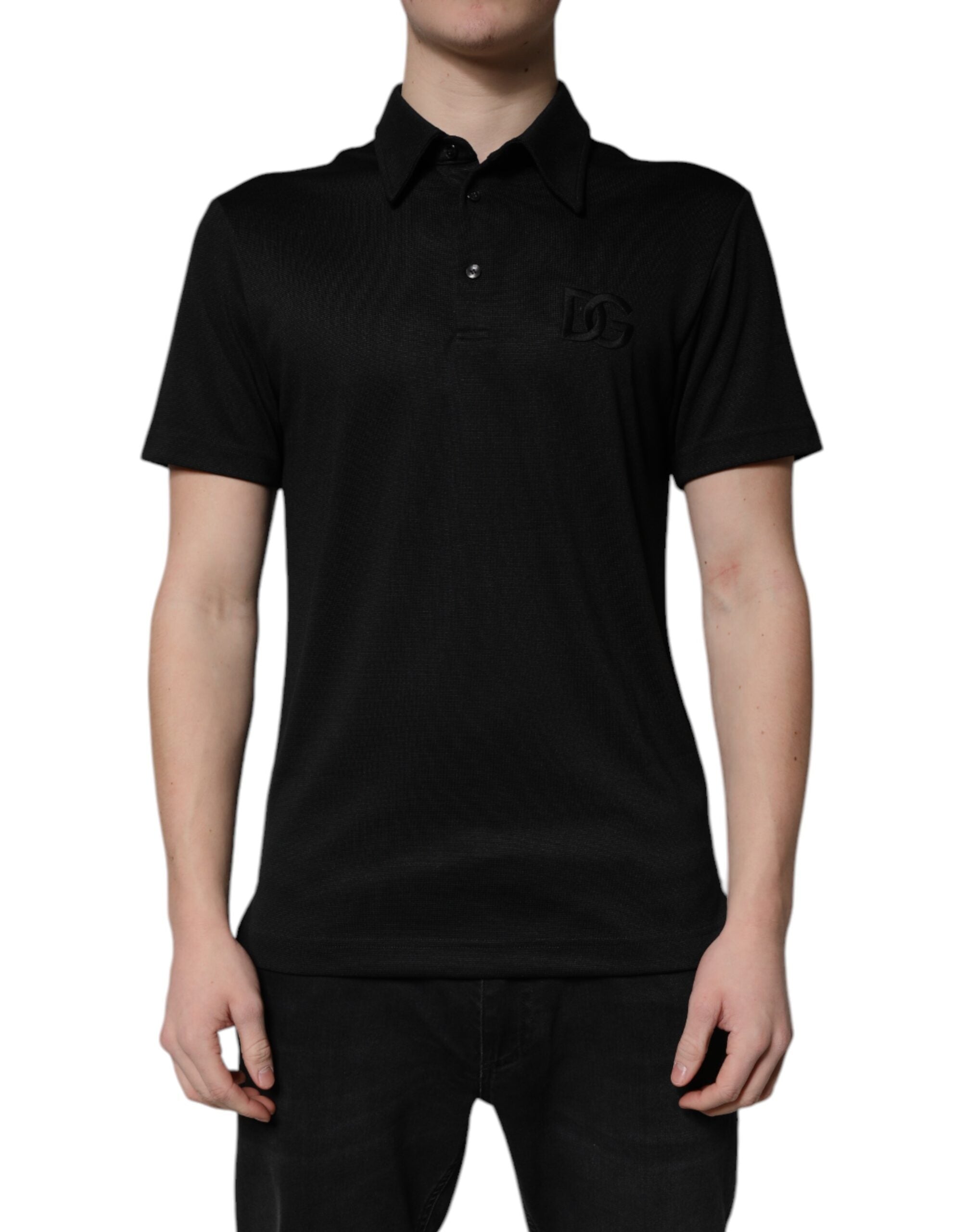 Dolce & Gabbana Black Polyester DG Logo Collared Polo T-shirt -   -  Dolce & Gabbana.
