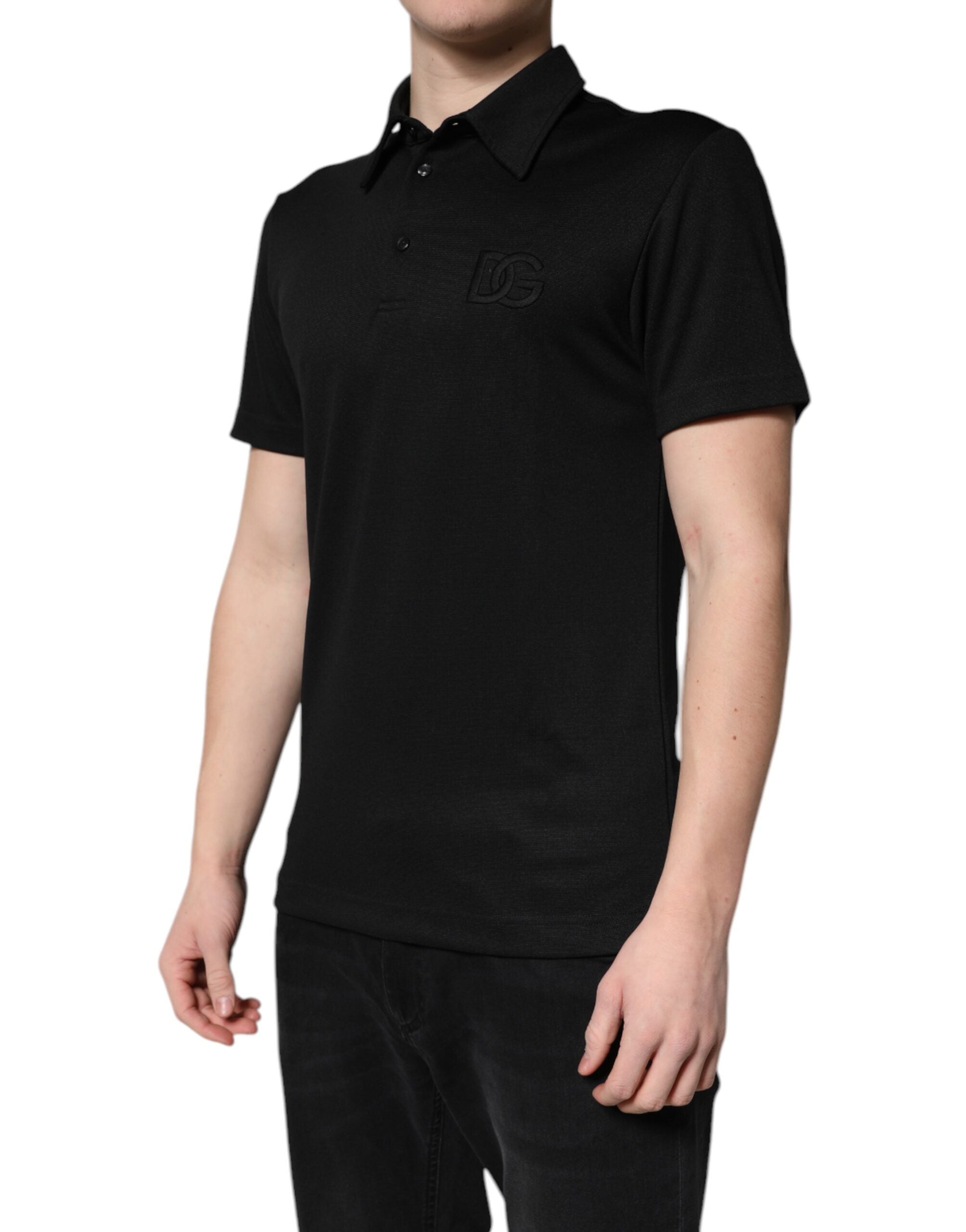 Dolce & Gabbana Black Polyester DG Logo Collared Polo T-shirt -   -  Dolce & Gabbana.