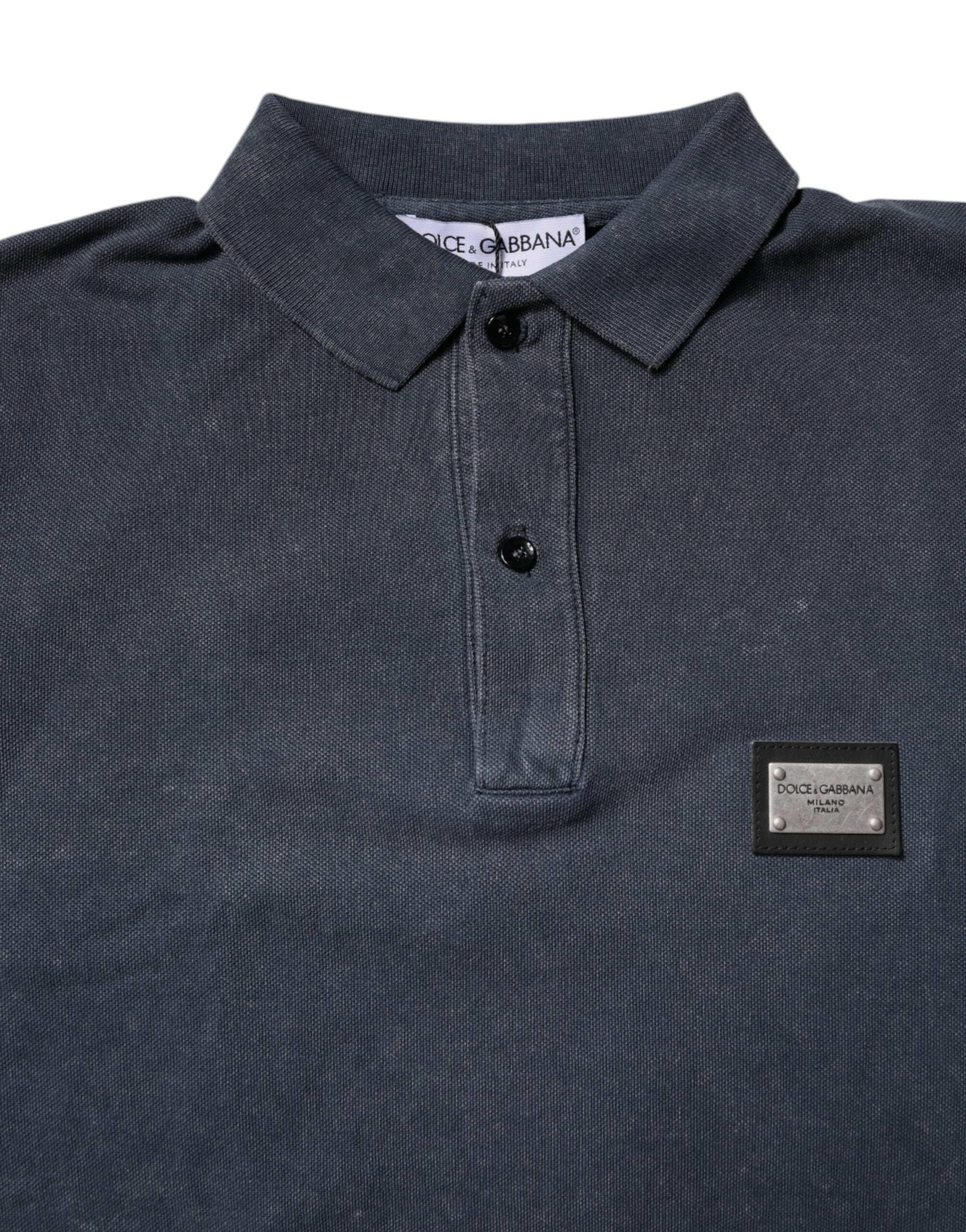 Dolce & Gabbana Dark Blue Logo Plaque Cotton Men Polo Shirt T-shirt -   -  Dolce & Gabbana.