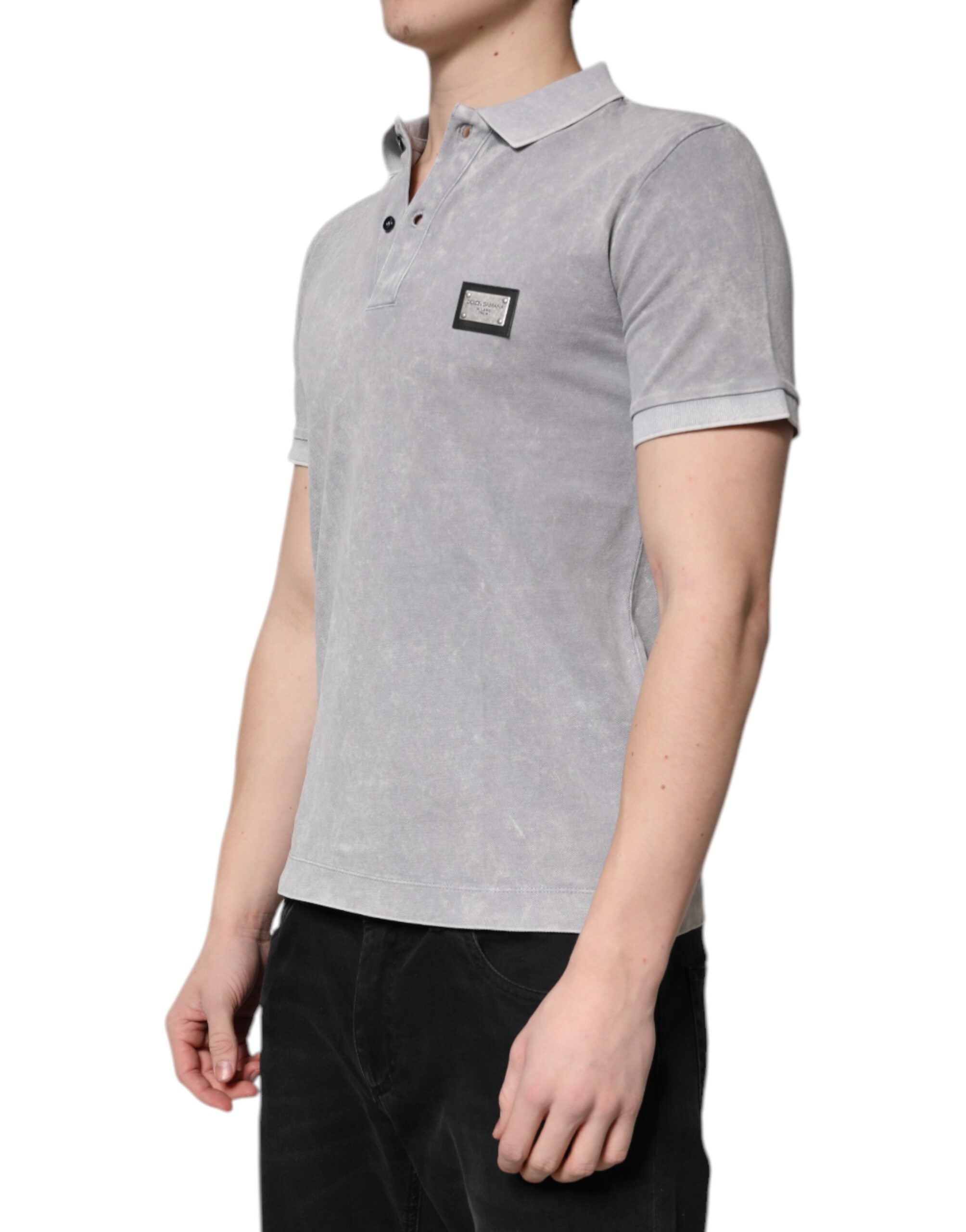 Dolce & Gabbana Gray Logo Plaque Cotton Men Polo Shirt T-shirt -   -  Dolce & Gabbana.