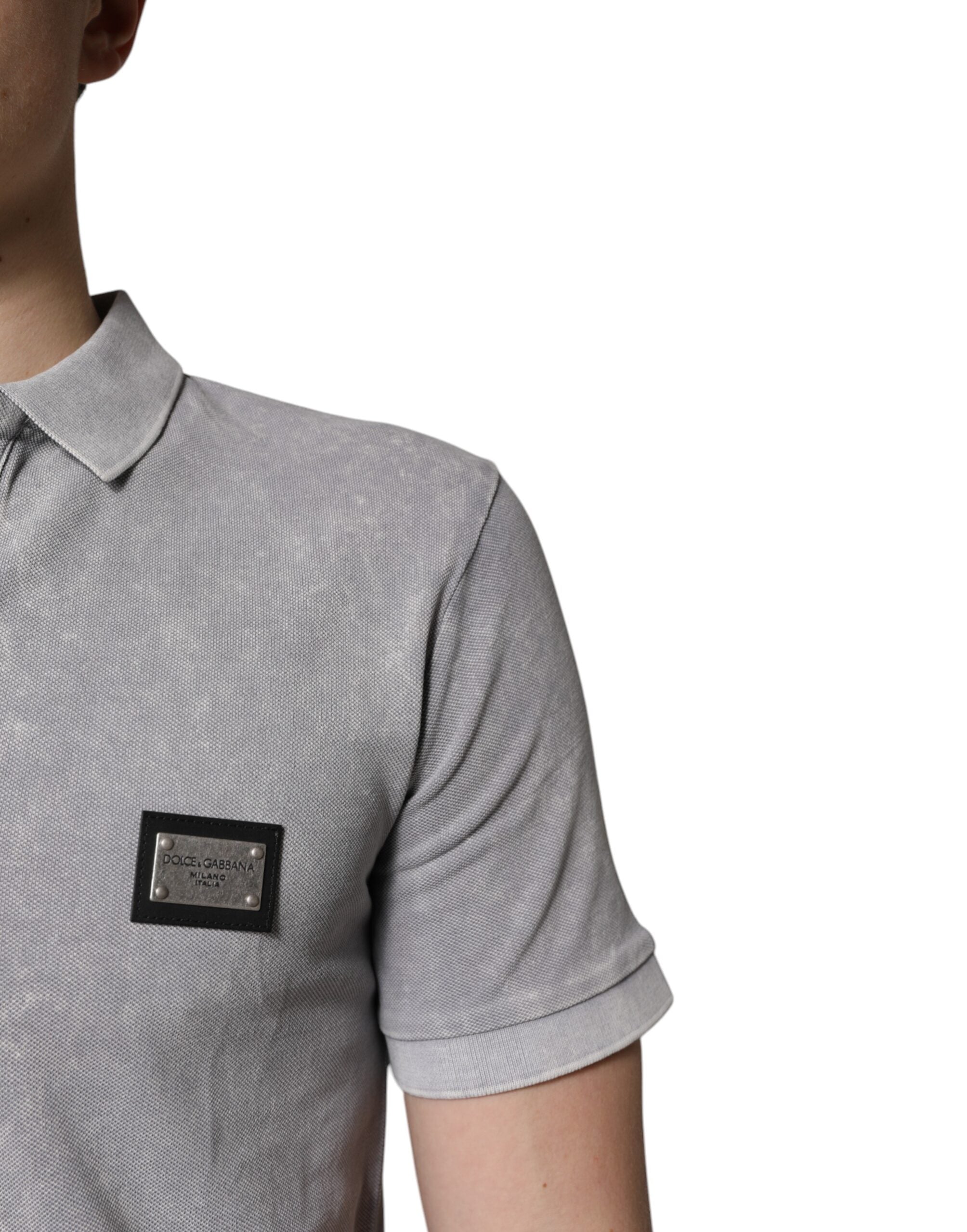 Dolce & Gabbana Gray Logo Plaque Cotton Men Polo Shirt T-shirt -   -  Dolce & Gabbana.
