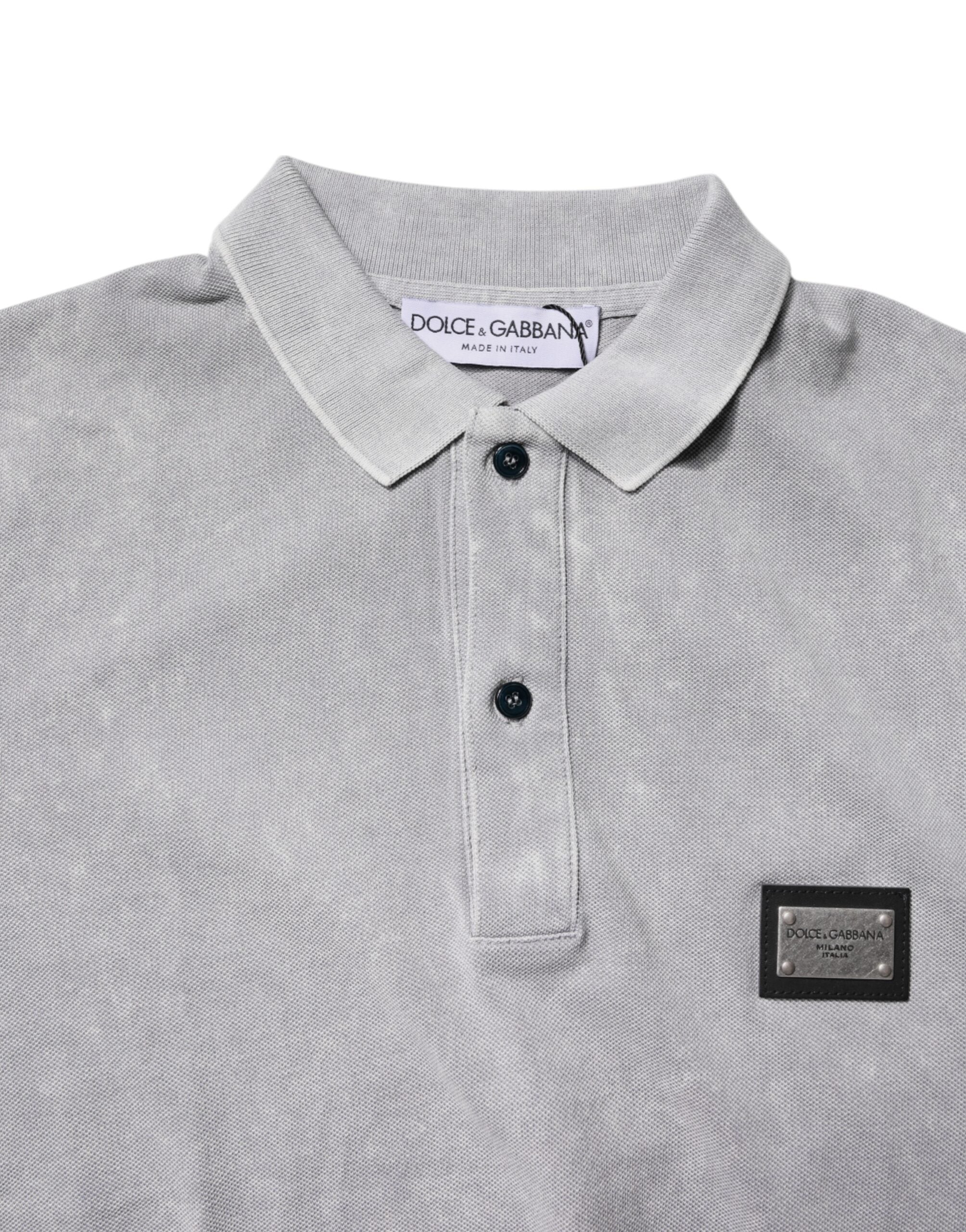 Dolce & Gabbana Gray Logo Plaque Cotton Men Polo Shirt T-shirt -   -  Dolce & Gabbana.
