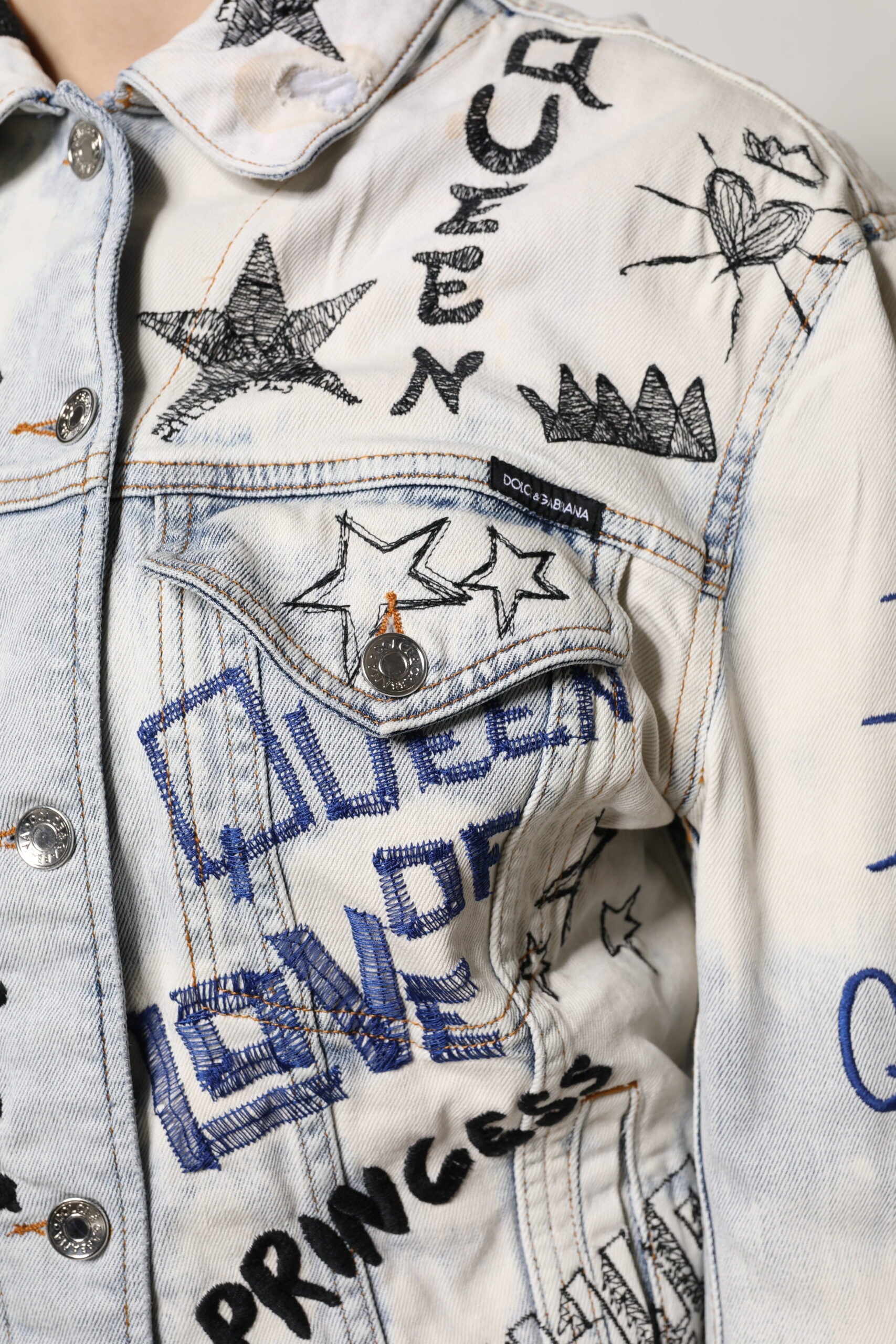 Dolce & Gabbana Light Blue Graffiti Button Down Denim Jacket -   -  Dolce & Gabbana.