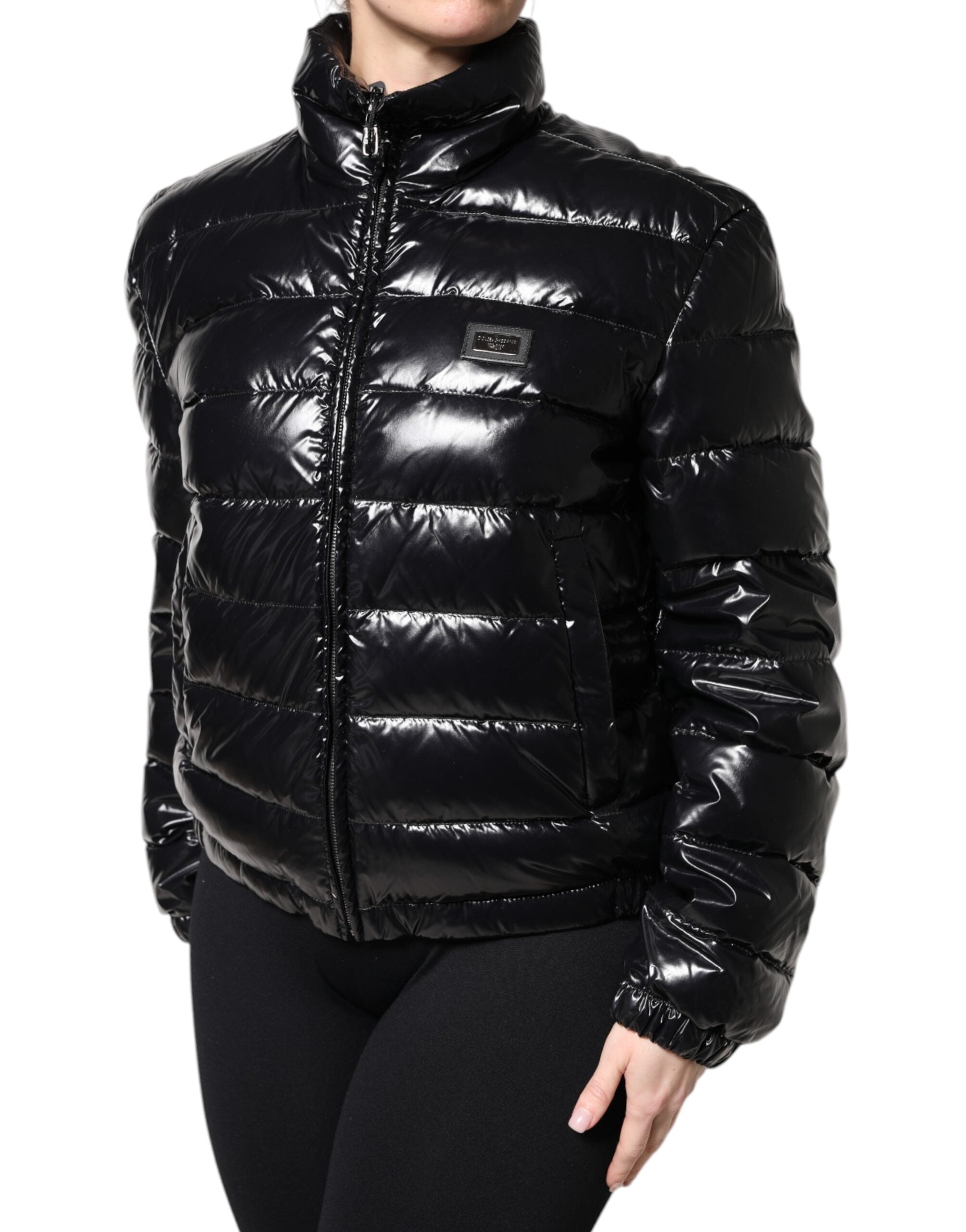 Dolce & Gabbana Black Logo Plaque Full Zip Puffer Jacket -   -  Dolce & Gabbana.