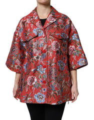 Dolce & Gabbana Red Floral Jacquard Button Down Coat Jacket -   -  Dolce & Gabbana.