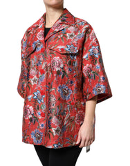 Dolce & Gabbana Red Floral Jacquard Button Down Coat Jacket -   -  Dolce & Gabbana.