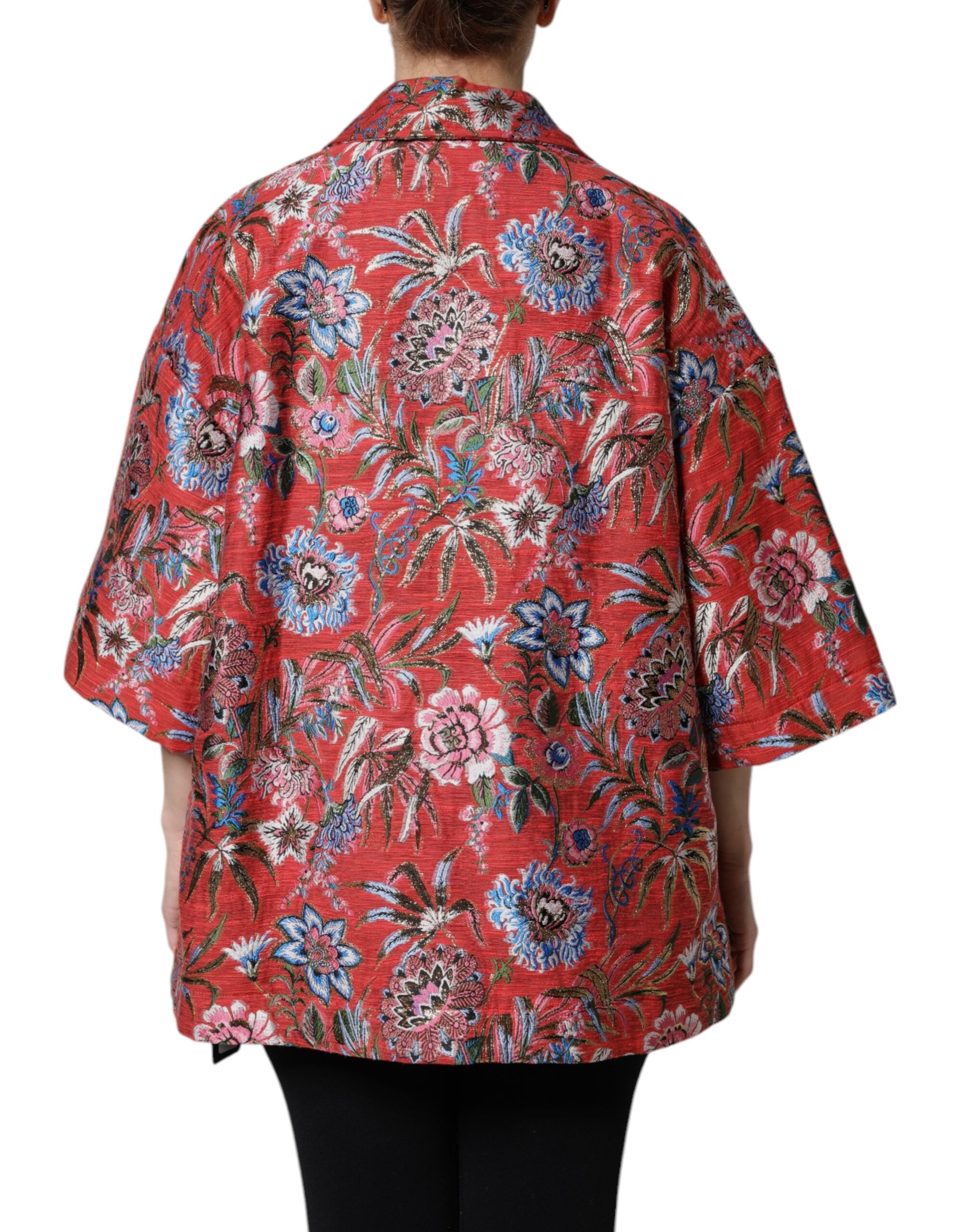 Dolce & Gabbana Red Floral Jacquard Button Down Coat Jacket -   -  Dolce & Gabbana.
