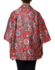 Dolce & Gabbana Red Floral Jacquard Button Down Coat Jacket -   -  Dolce & Gabbana.
