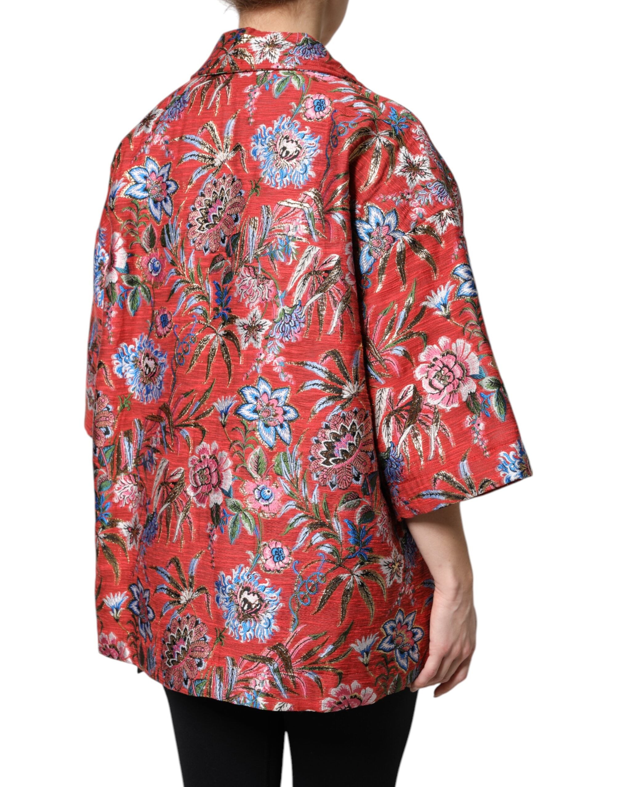 Dolce & Gabbana Red Floral Jacquard Button Down Coat Jacket -   -  Dolce & Gabbana.