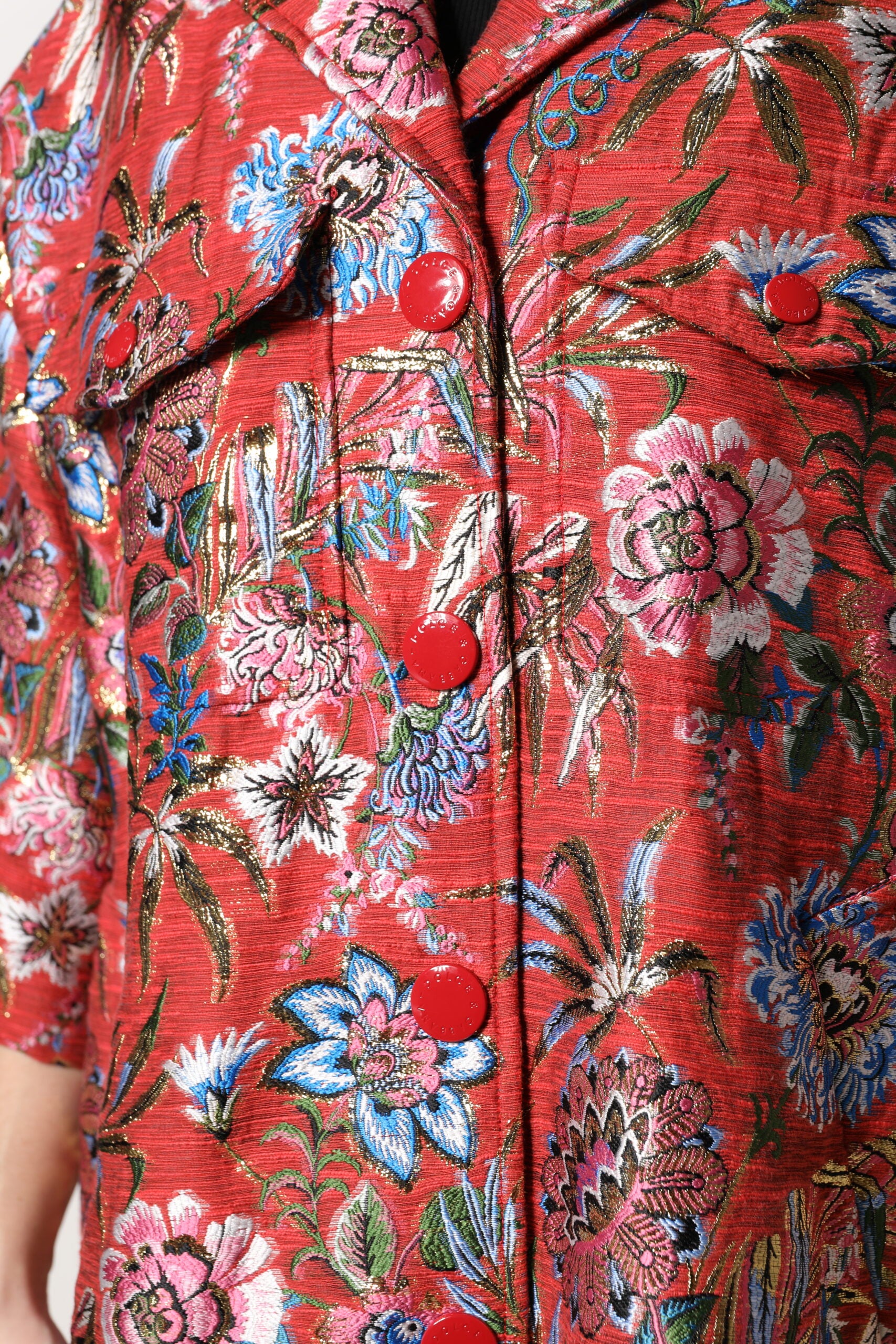 Dolce & Gabbana Red Floral Jacquard Button Down Coat Jacket -   -  Dolce & Gabbana.