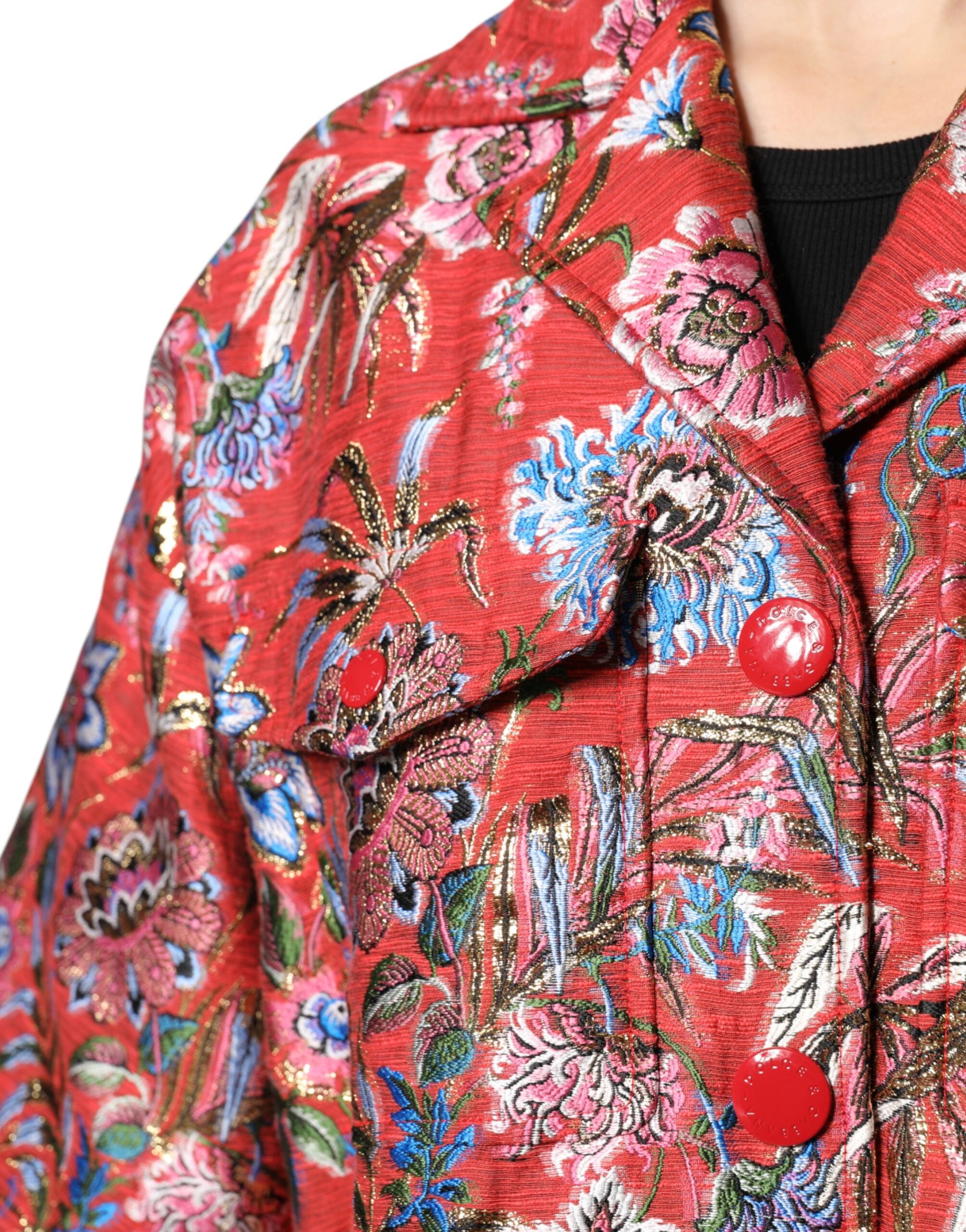 Dolce & Gabbana Red Floral Jacquard Button Down Coat Jacket -   -  Dolce & Gabbana.