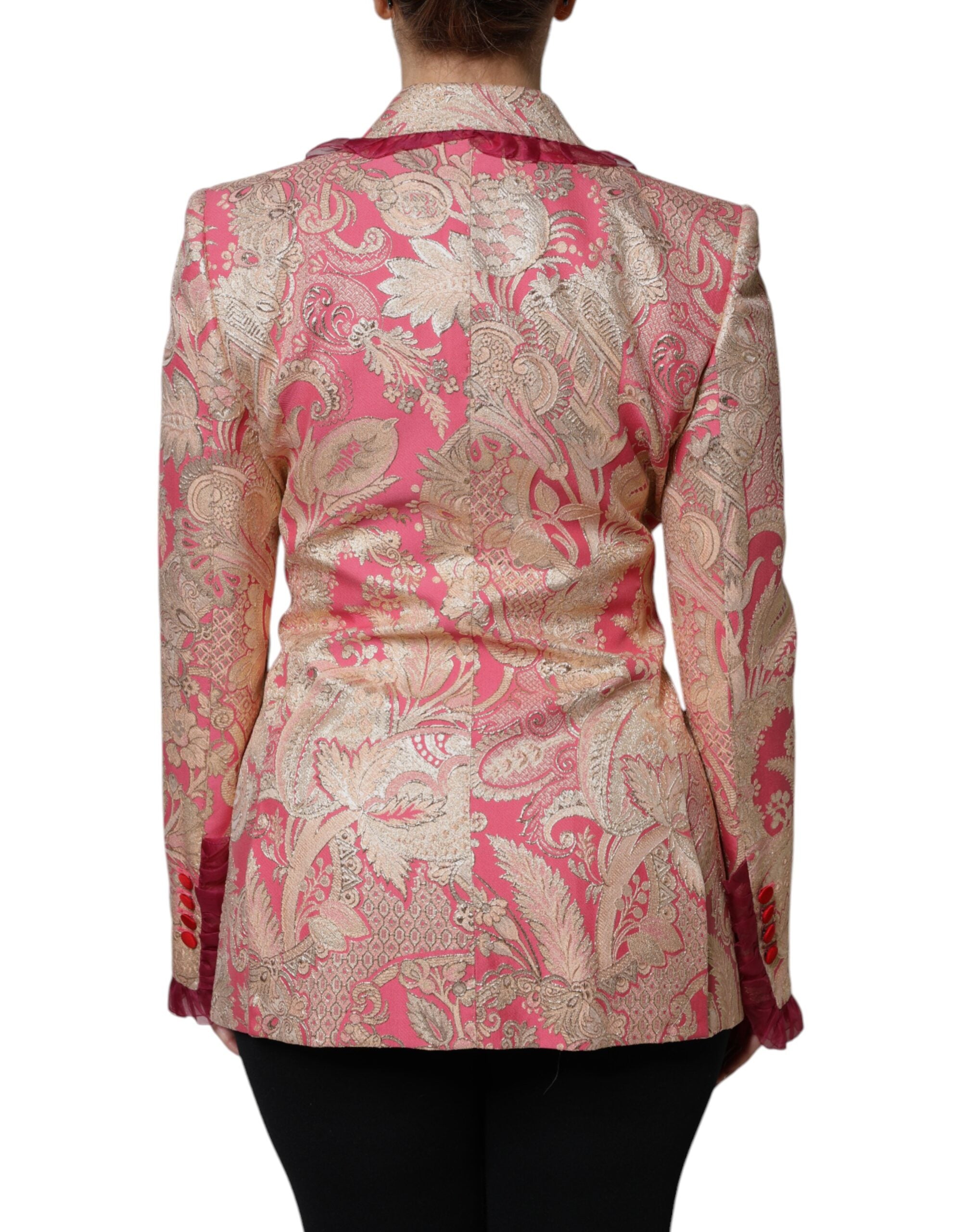Dolce & Gabbana Pink Gold Jacquard Nylon Coat Blazer Jacket -   -  Dolce & Gabbana.