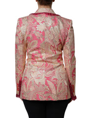 Dolce & Gabbana Pink Gold Jacquard Nylon Coat Blazer Jacket -   -  Dolce & Gabbana.