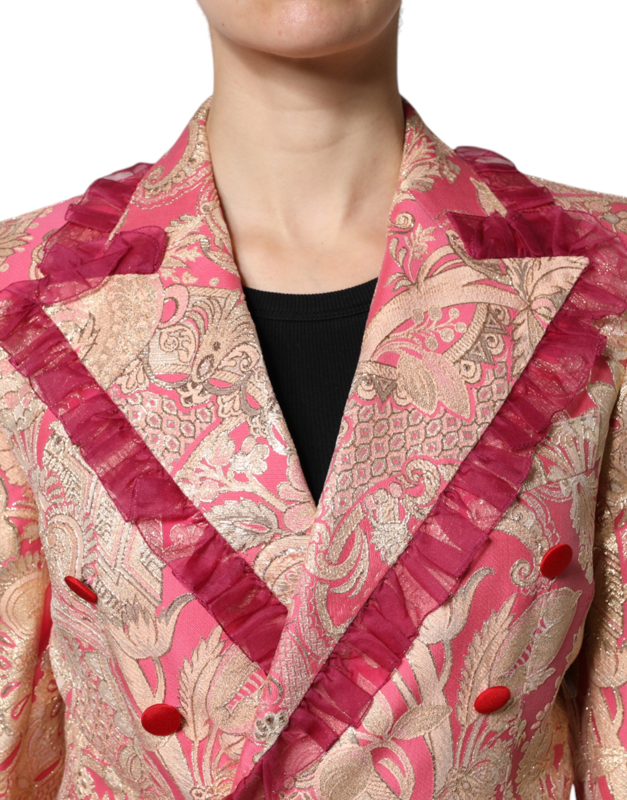 Dolce & Gabbana Pink Gold Jacquard Nylon Coat Blazer Jacket -   -  Dolce & Gabbana.
