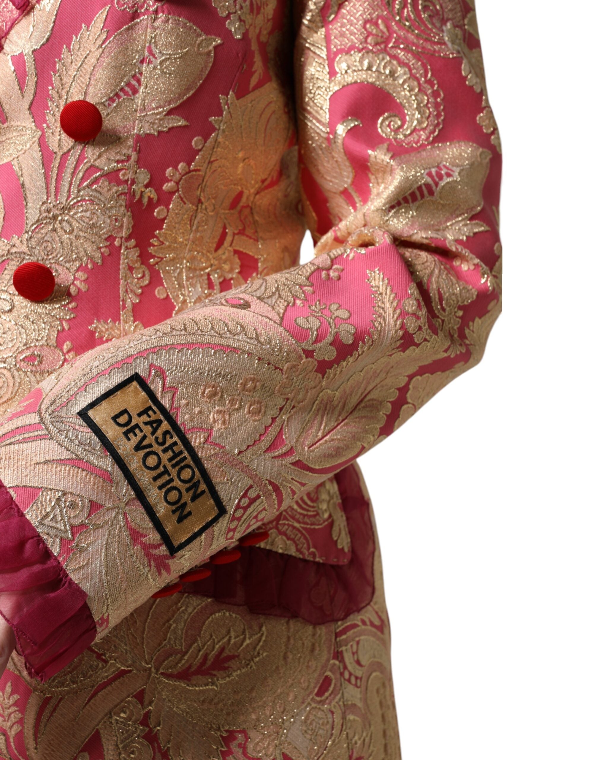Dolce & Gabbana Pink Gold Jacquard Nylon Coat Blazer Jacket -   -  Dolce & Gabbana.