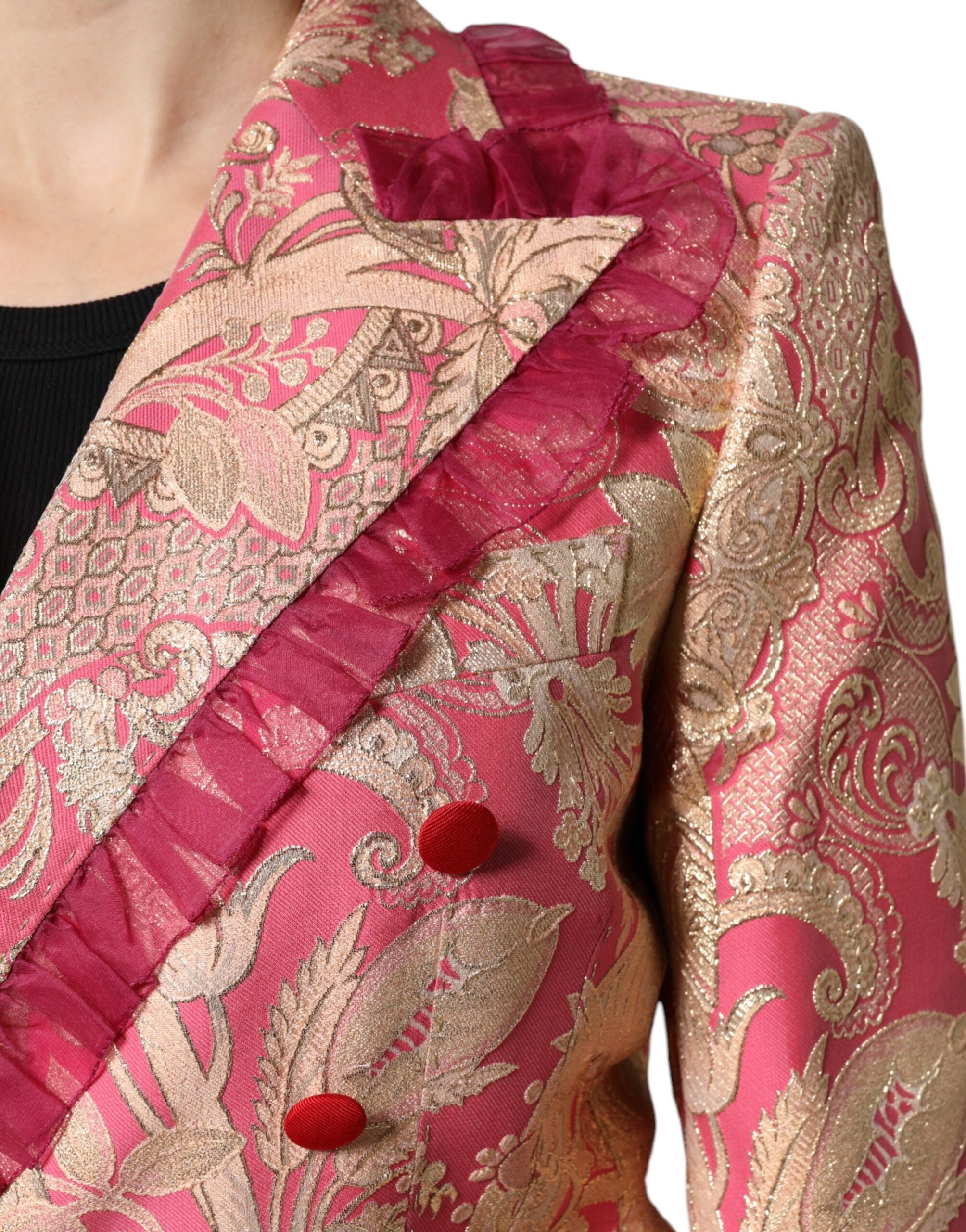 Dolce & Gabbana Pink Gold Jacquard Nylon Coat Blazer Jacket -   -  Dolce & Gabbana.