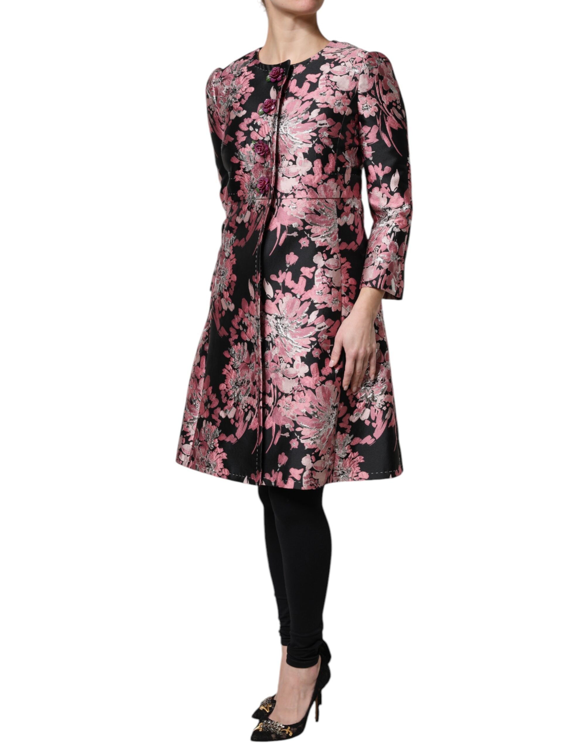 Dolce & Gabbana Pink Black Floral Brocade Trenchcoat Jacket -   -  Dolce & Gabbana.