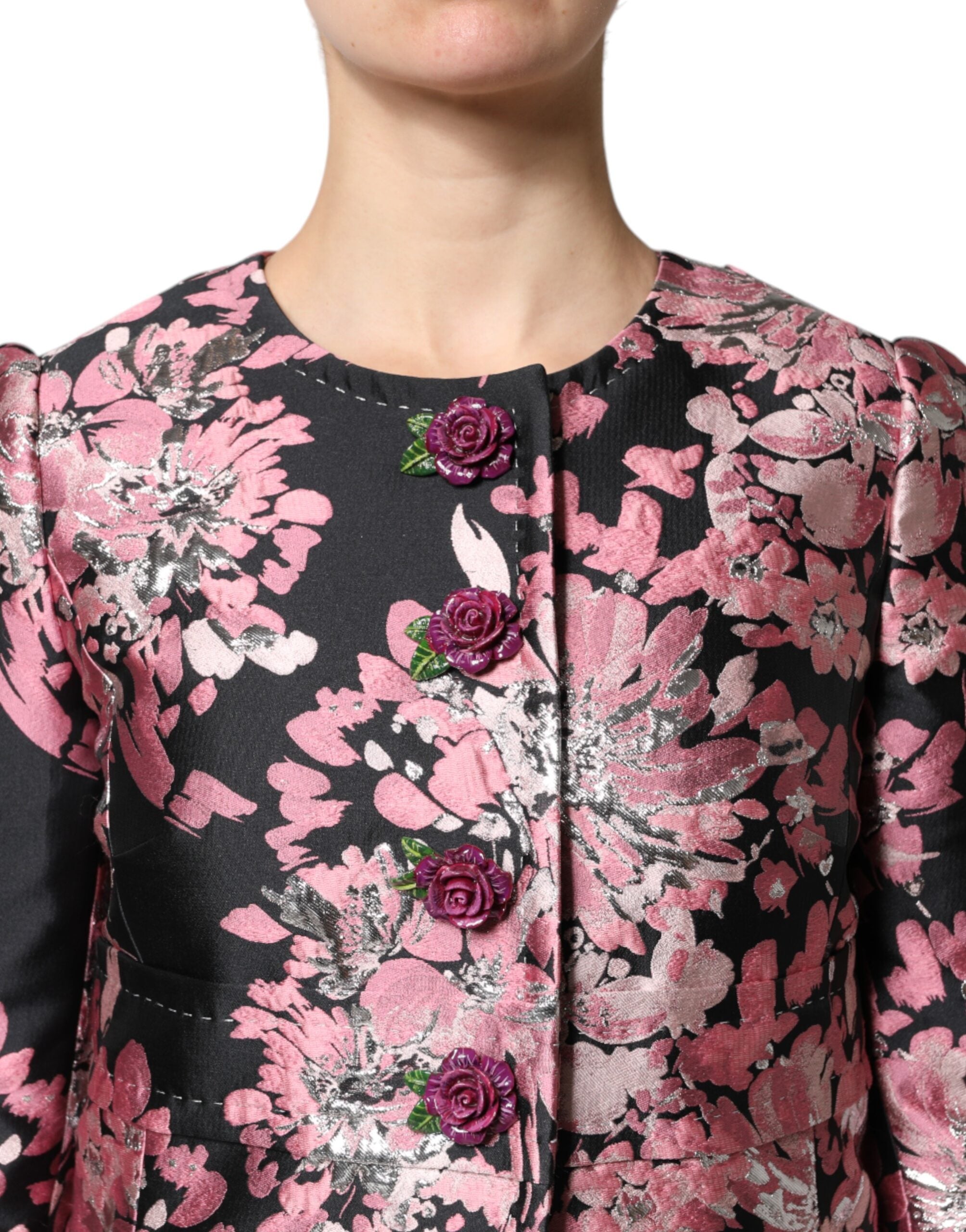 Dolce & Gabbana Pink Black Floral Brocade Trenchcoat Jacket -   -  Dolce & Gabbana.