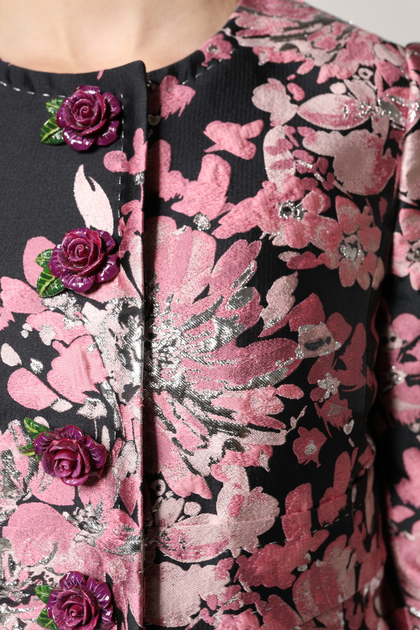 Dolce & Gabbana Pink Black Floral Brocade Trenchcoat Jacket -   -  Dolce & Gabbana.