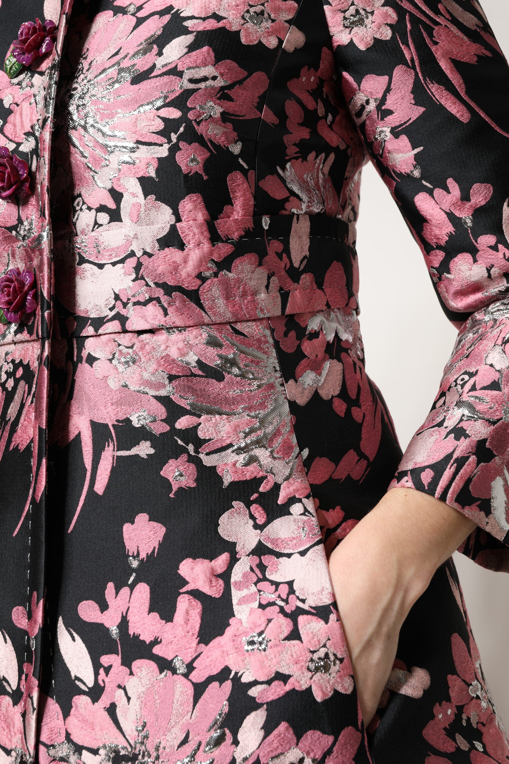 Dolce & Gabbana Pink Black Floral Brocade Trenchcoat Jacket -   -  Dolce & Gabbana.