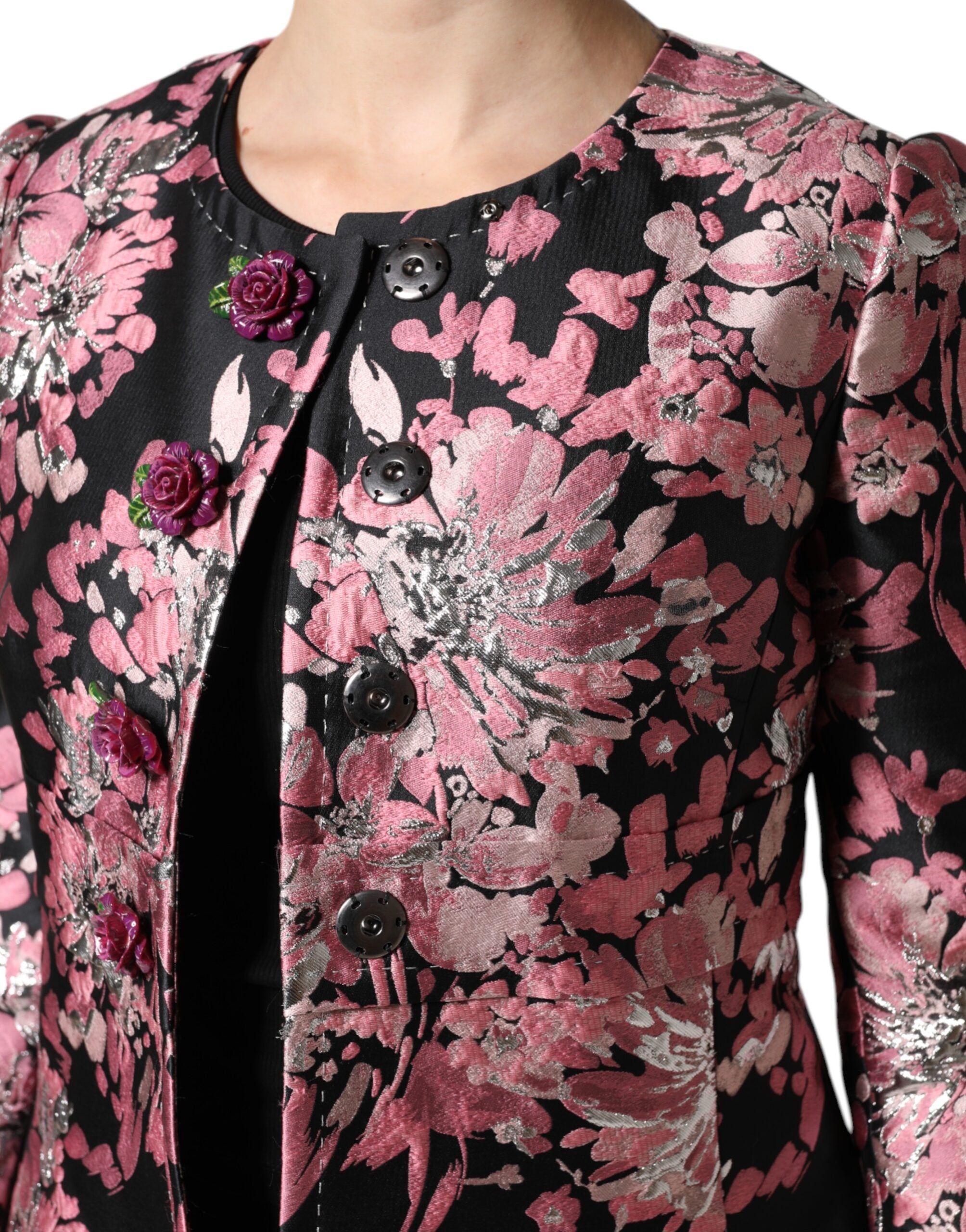 Dolce & Gabbana Pink Black Floral Brocade Trenchcoat Jacket -   -  Dolce & Gabbana.