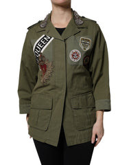 Dolce & Gabbana Military Green Queen Embellished Coat Jacket -   -  Dolce & Gabbana.