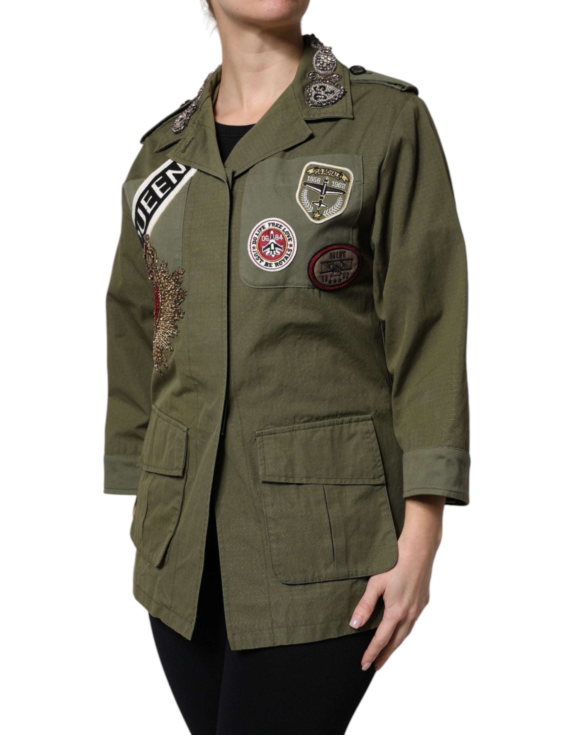 Dolce & Gabbana Military Green Queen Embellished Coat Jacket -   -  Dolce & Gabbana.