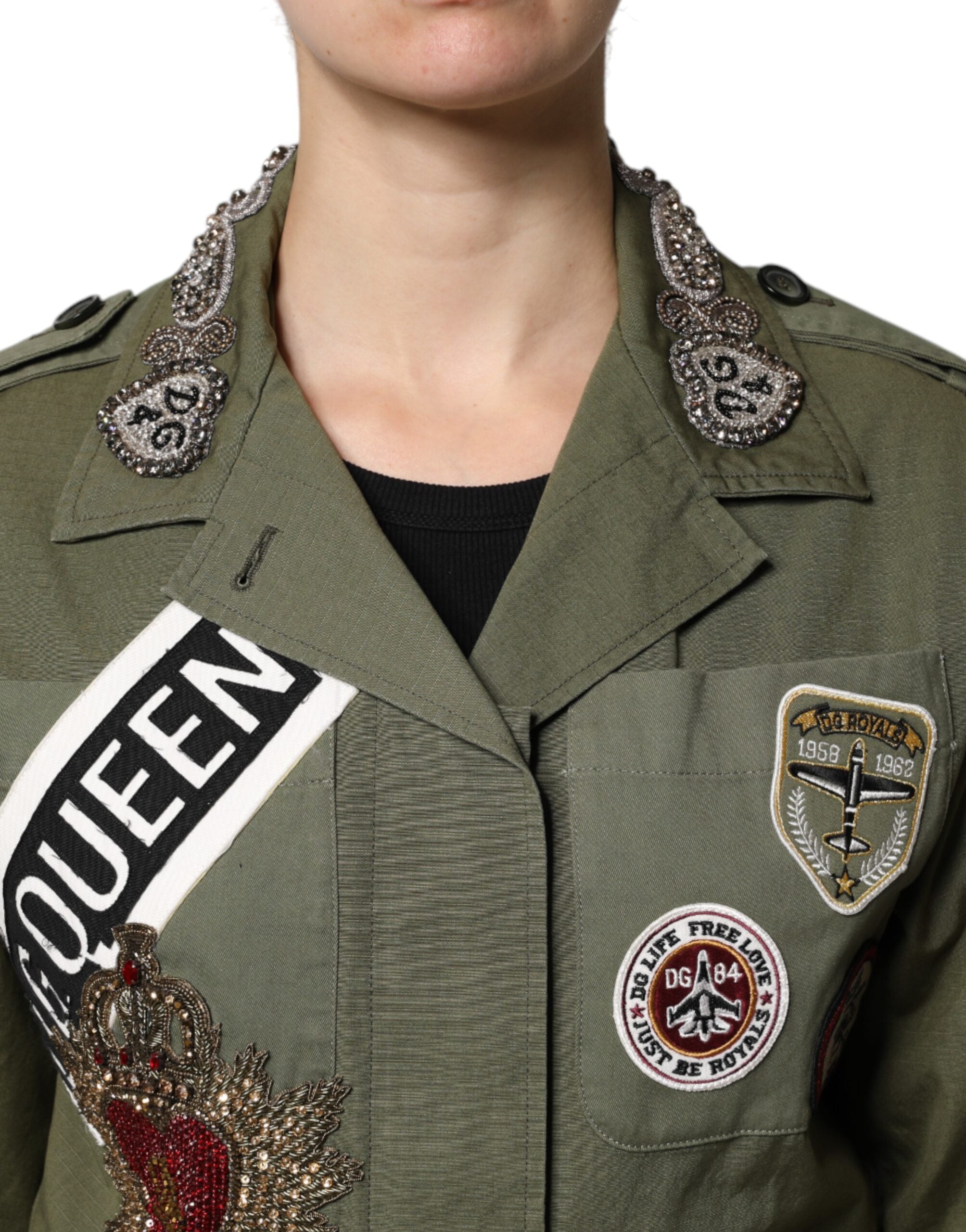 Dolce & Gabbana Military Green Queen Embellished Coat Jacket -   -  Dolce & Gabbana.