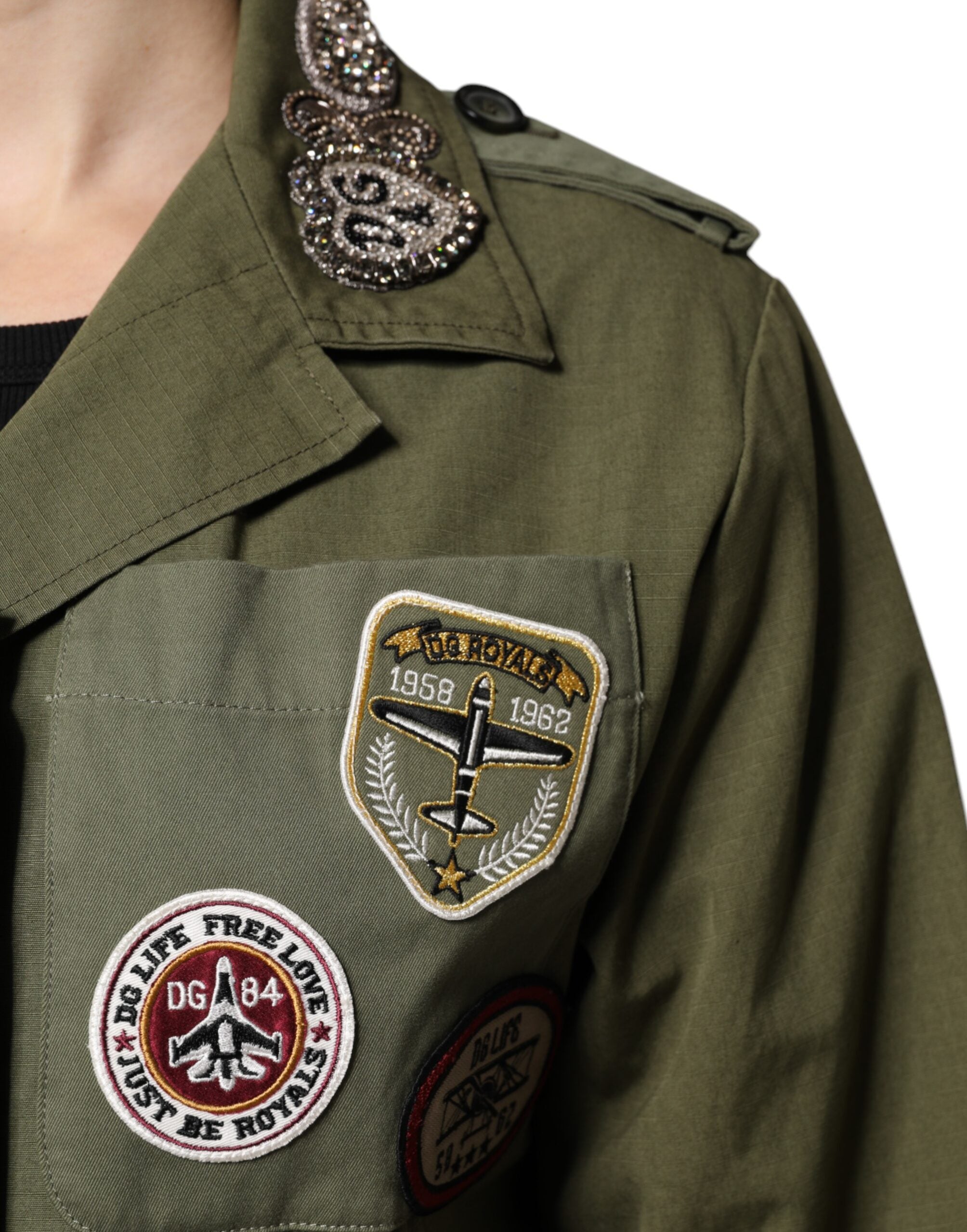 Dolce & Gabbana Military Green Queen Embellished Coat Jacket -   -  Dolce & Gabbana.