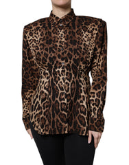 Dolce & Gabbana Brown Leopard Silk Button Down Coat Jacket -   -  Dolce & Gabbana.