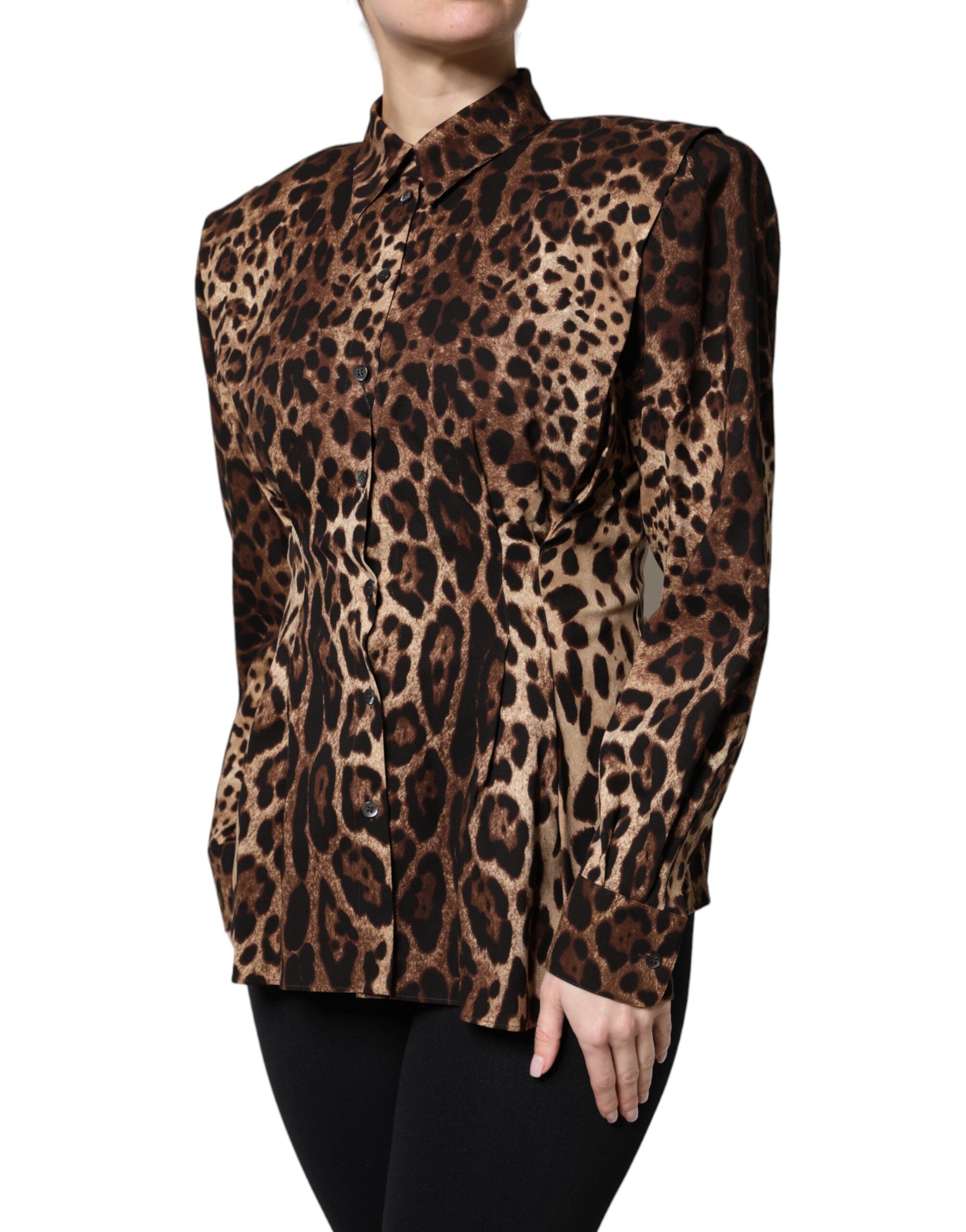 Dolce & Gabbana Brown Leopard Silk Button Down Coat Jacket -   -  Dolce & Gabbana.