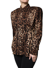 Dolce & Gabbana Brown Leopard Silk Button Down Coat Jacket -   -  Dolce & Gabbana.