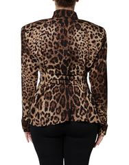 Dolce & Gabbana Brown Leopard Silk Button Down Coat Jacket -   -  Dolce & Gabbana.