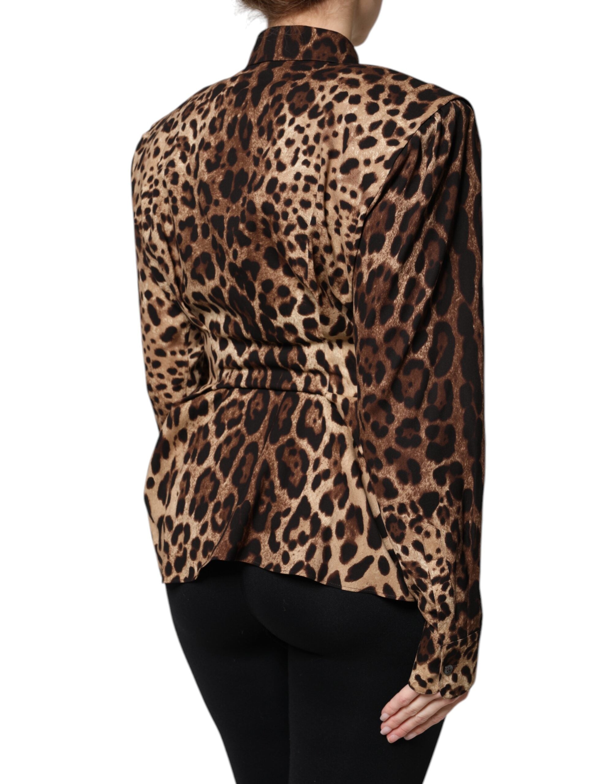 Dolce & Gabbana Brown Leopard Silk Button Down Coat Jacket -   -  Dolce & Gabbana.